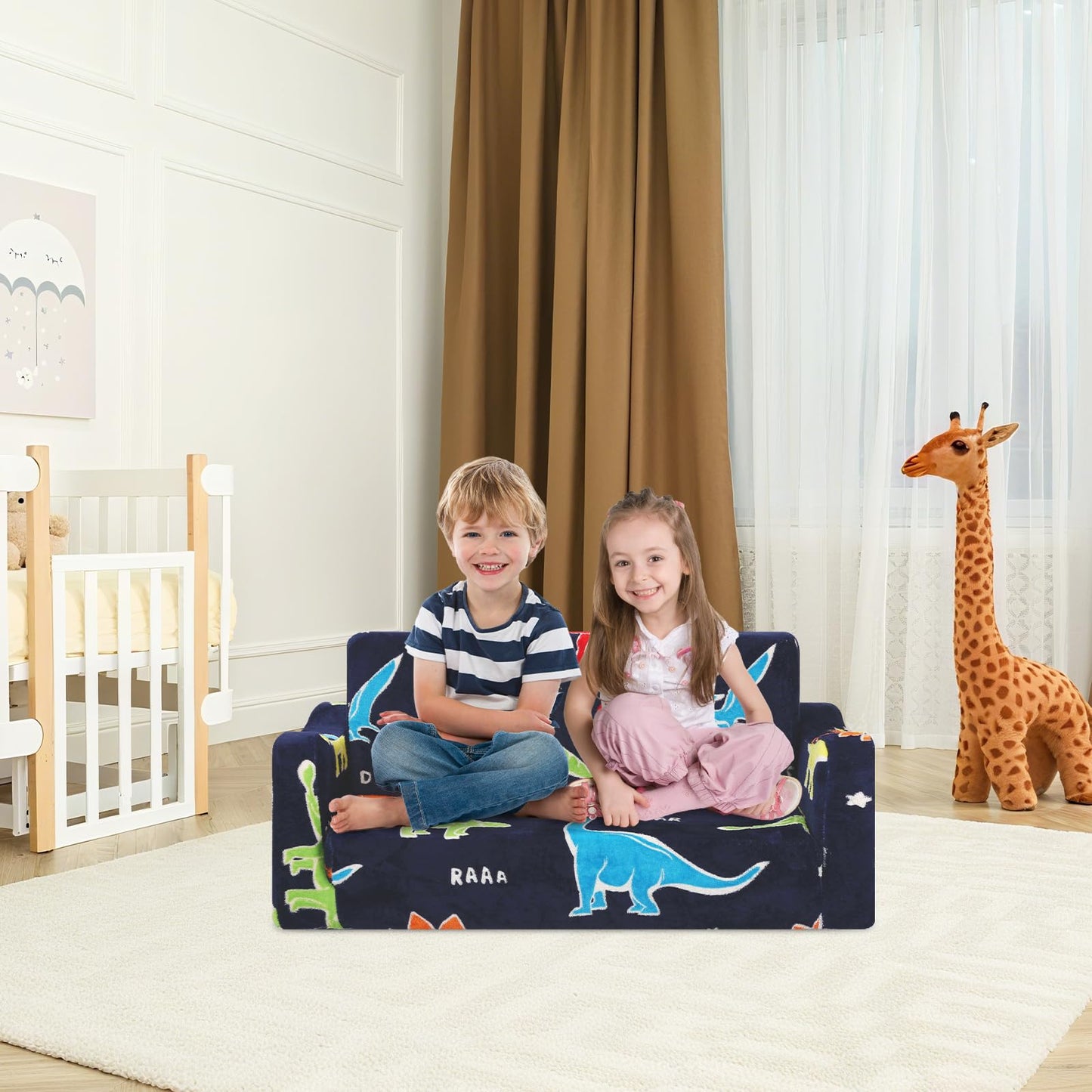 Children's Sofa Fold-Out 2-in-1, Extra Large Children's Sofa Glows in the Dark with Sleep Function, Children's Chair for Children's Room, Playroom, Astronauts