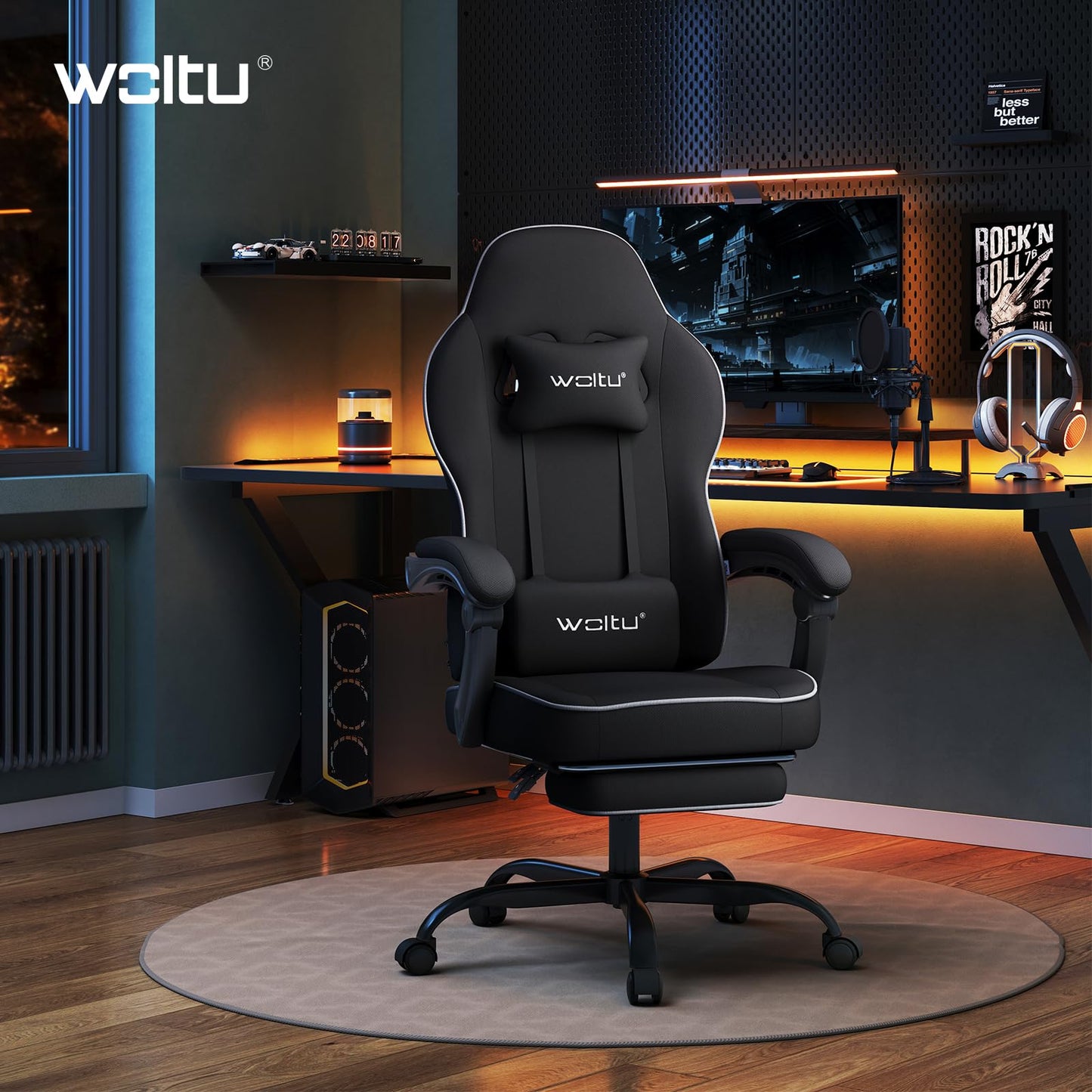 WOLTU Gaming Chair with Pocket Spring Cushion, 150 kg Weight Capacity, Ergonomic Swivel Chair, with Pillow, Lumbar Cushion, Footrest, Mesh, Pink, GS16rs