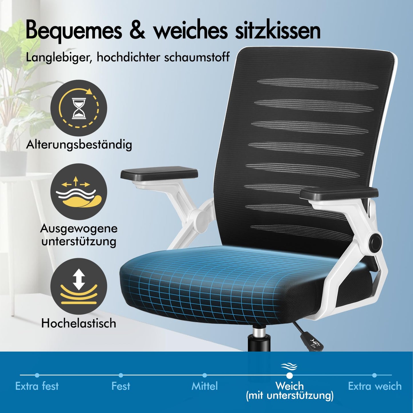 ALFORDSON Bürostuhl, Lendenstütze, Atmungsaktives Netz und Stoff, Hochklappbare/Verstellbare Armlehnen, Hochwertiger Schaumstoff, 180kg für Zuhause & Gaming, Wale, Schwarz