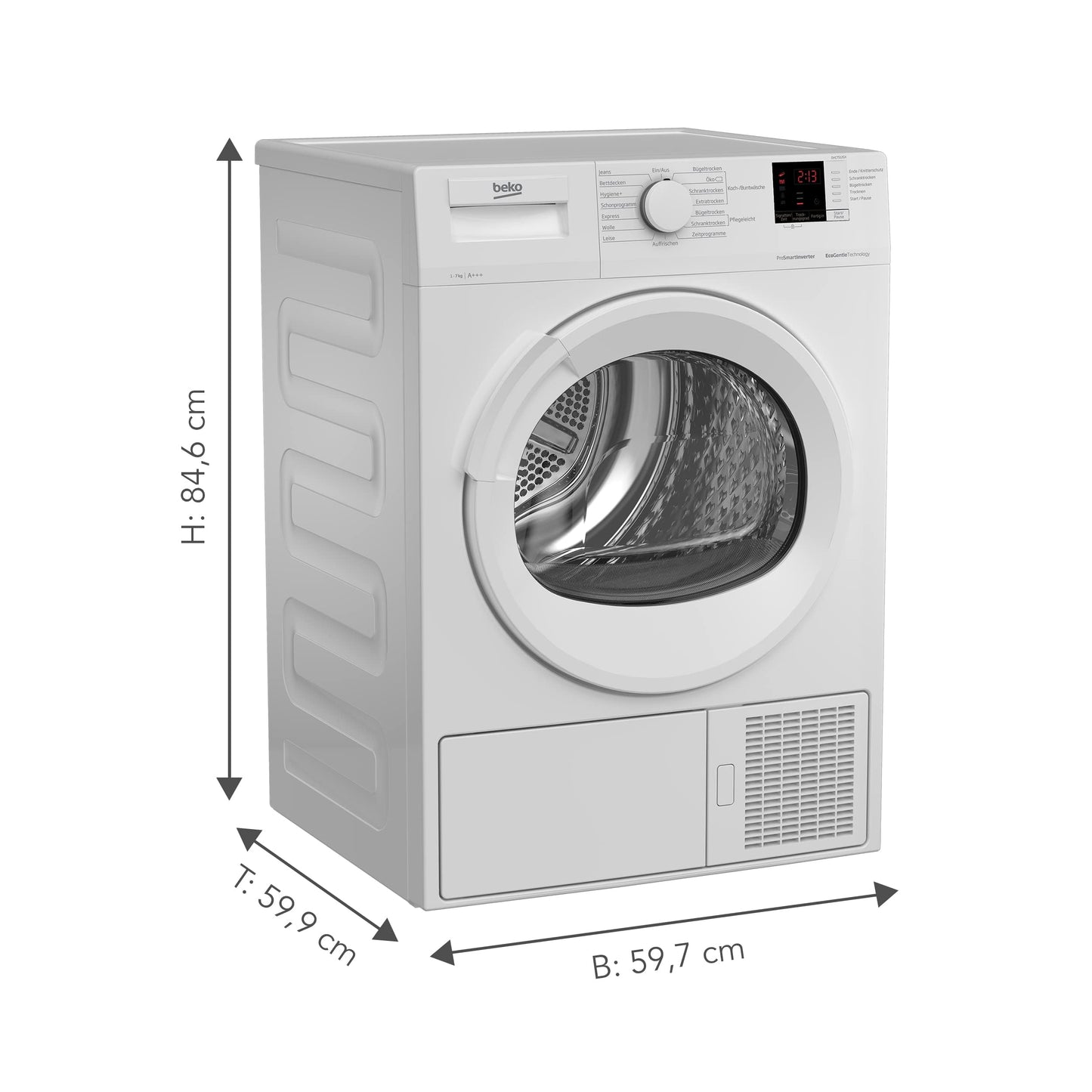 Beko DHC946GX Tumble Dryer with Heat Pump Technology, Stainless Steel Drum, 9 kg, A++, Hygienic Drying & Hygiene Refresh, White