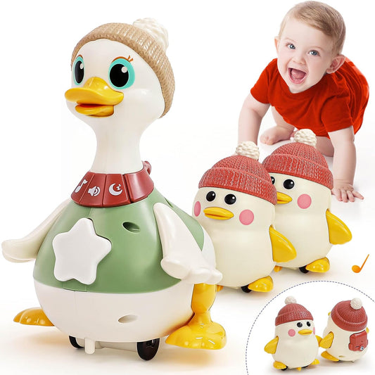 HOLA Baby Toy 6-8-9-12 Months, Dancing Duck Family Toy, Crawling Toy with Light & Music, Interactive Baby Toy from 6 8 9 12 Months, Tummy Time Toys from 1 Year Boys Girls