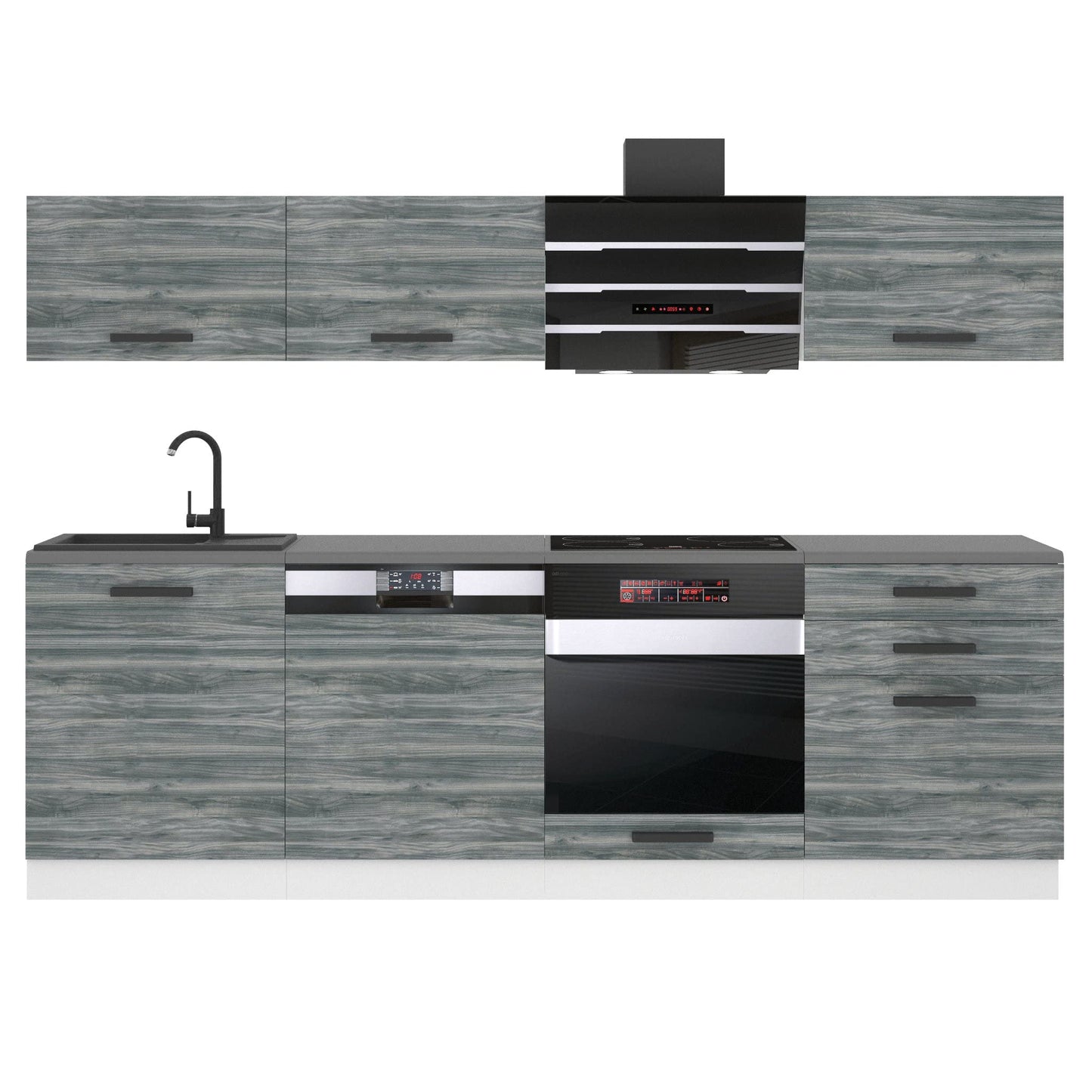 Belini Linda Kitchen Unit, Kitchen Furniture 240 cm, Fully Equipped without Electrical Appliances, with Wall Cabinets and Base Cabinets, with Worktops, Matt White