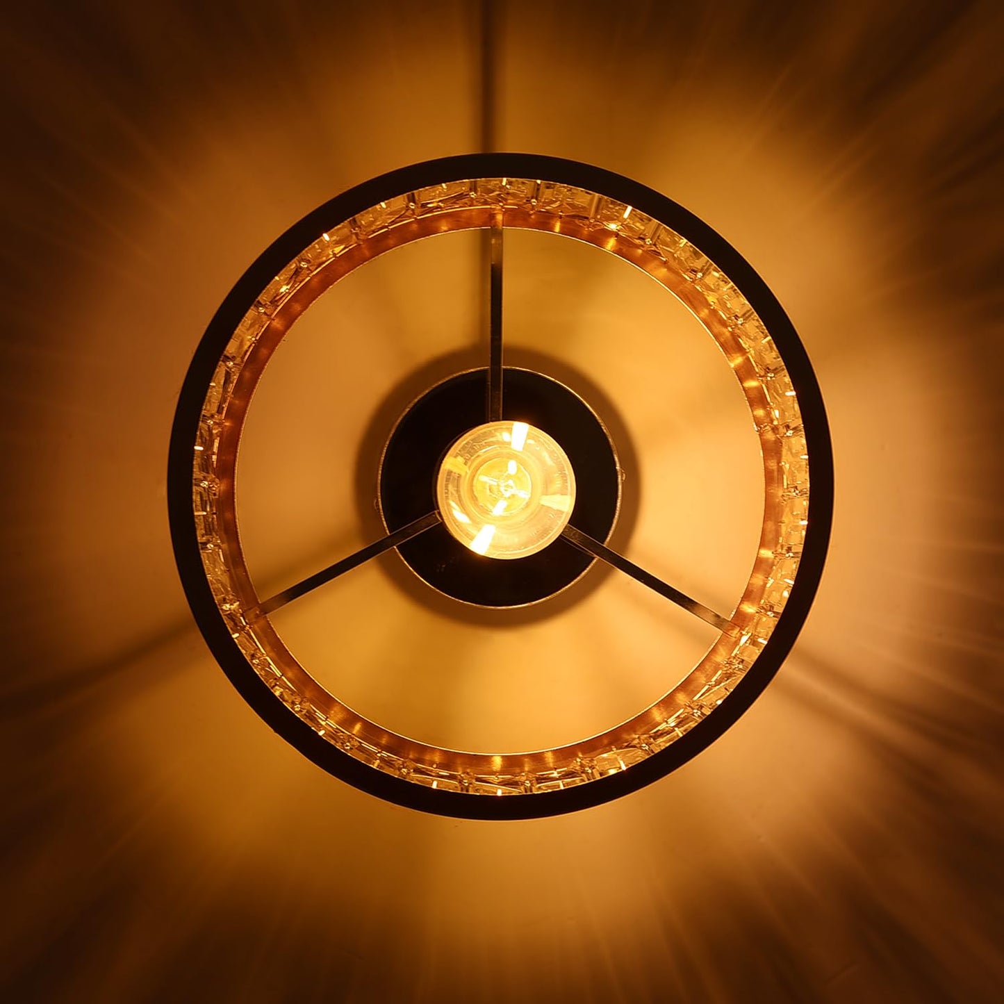 ANWIO Ceiling Light Living Room, Modern Crystal Ceiling Light Black Living Room, E27 Crystal Chandelier Bedroom with Glass Lampshade for Dining Room, Kitchen, Hallway, Office, Diameter 27 cm
