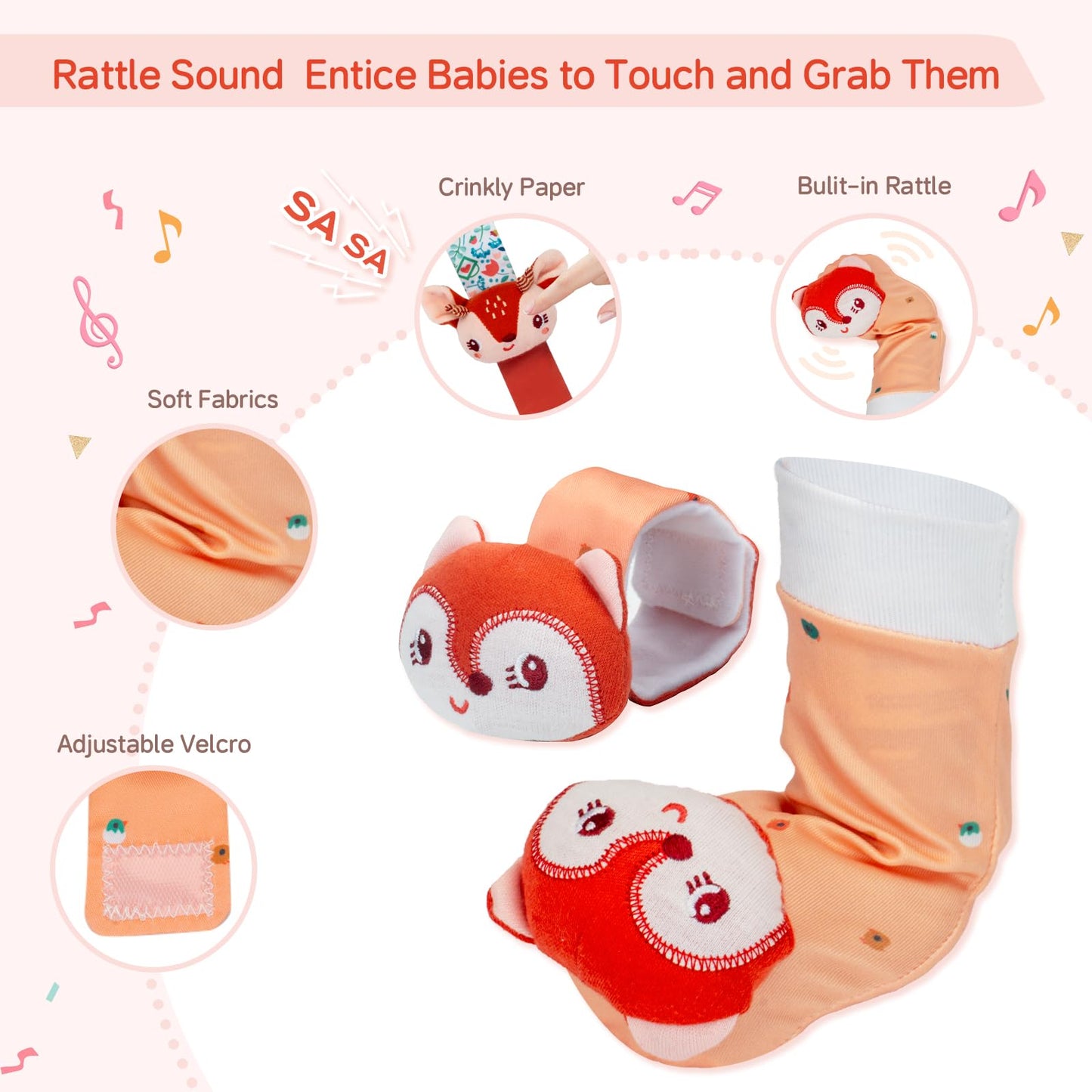Accevo Baby Handgelenk Rassel Socken, Säugling Rassel Socken und Baby Hand Rasseln Handgelenk, Neugeborenes Hand & Fuß Spielzeug für 0-12 Monate,Baby Shower Geschenke Set mit Handgelenk Rassel Socken