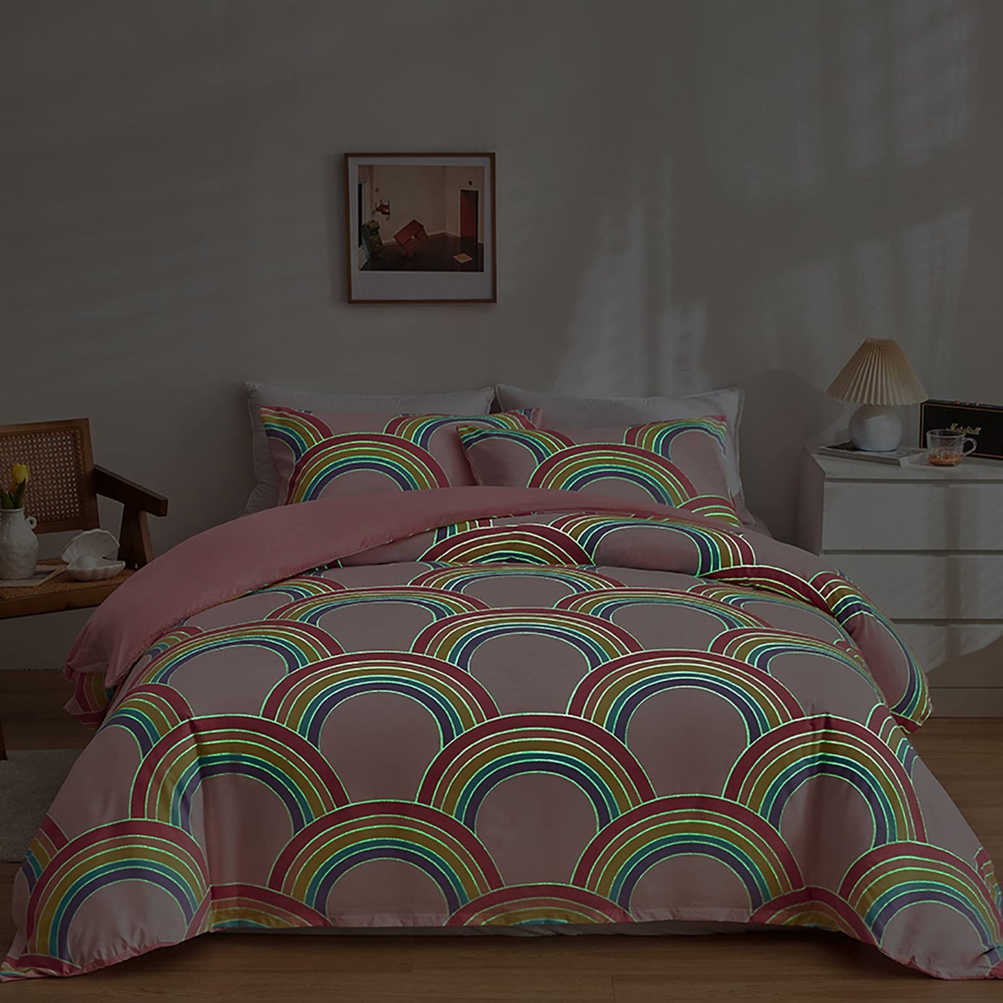 GETIYA Cartoon Hearts Bed Linen, 135 x 200 cm, Girls'/Women’s/Children’s Bed Linen, Pink Hearts Pattern, Duvet Cover, Microfibre, Duvet Cover, Light Pink, with Zip and Pillowcase, 80 x 80 cm