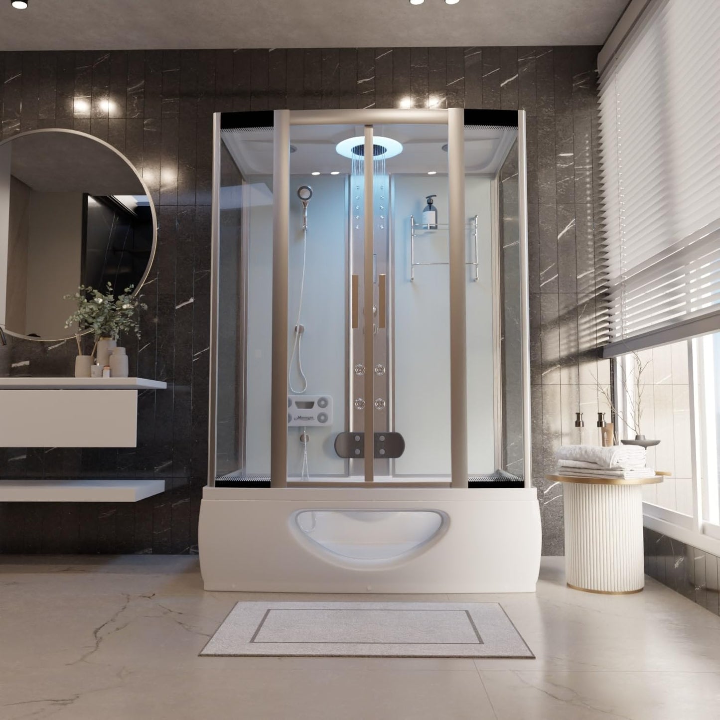 Tronitechnik® Duschtempel Dusche IKARIA 135x80x220cm Komplettdusche Fertigdusche mit Wanne, Duschkabine mit Badewanne, freistehend, inkl. Zubehör, Regendusche, Massage
