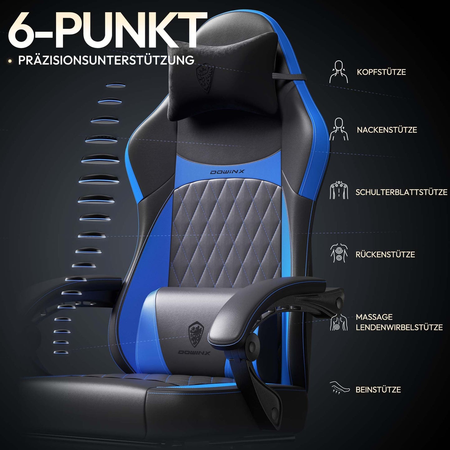 Dowinx Gaming Chair, Racing Gamer Chair, Ergonomic Gaming Chair with Lumbar Support, Gaming Chair, PU Leather, 150 kg, Black Purple