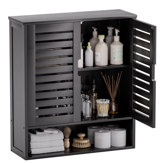 SMIBUY Bathroom Cabinet, Wall Mounted, Bamboo Over the Toilet Storage Organiser, Space Saving Medicine Cabinet with 2 Doors and Adjustable Shelves (Black)