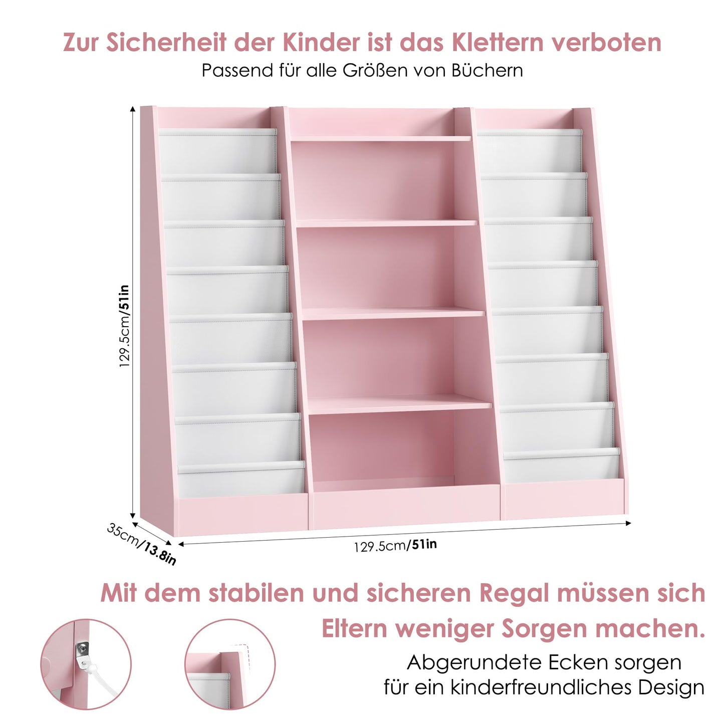 FOREHILL 129 cm Breite Kinderregal, Bücherregal für Kinder mit 14 Ablagen, Kinderzimmer Möbel aus Holz, Spielzeugregal, Regal für Kinderzimmer, Kindergarten, Leseecke, 129 x 120 x 35 cm (weiß)