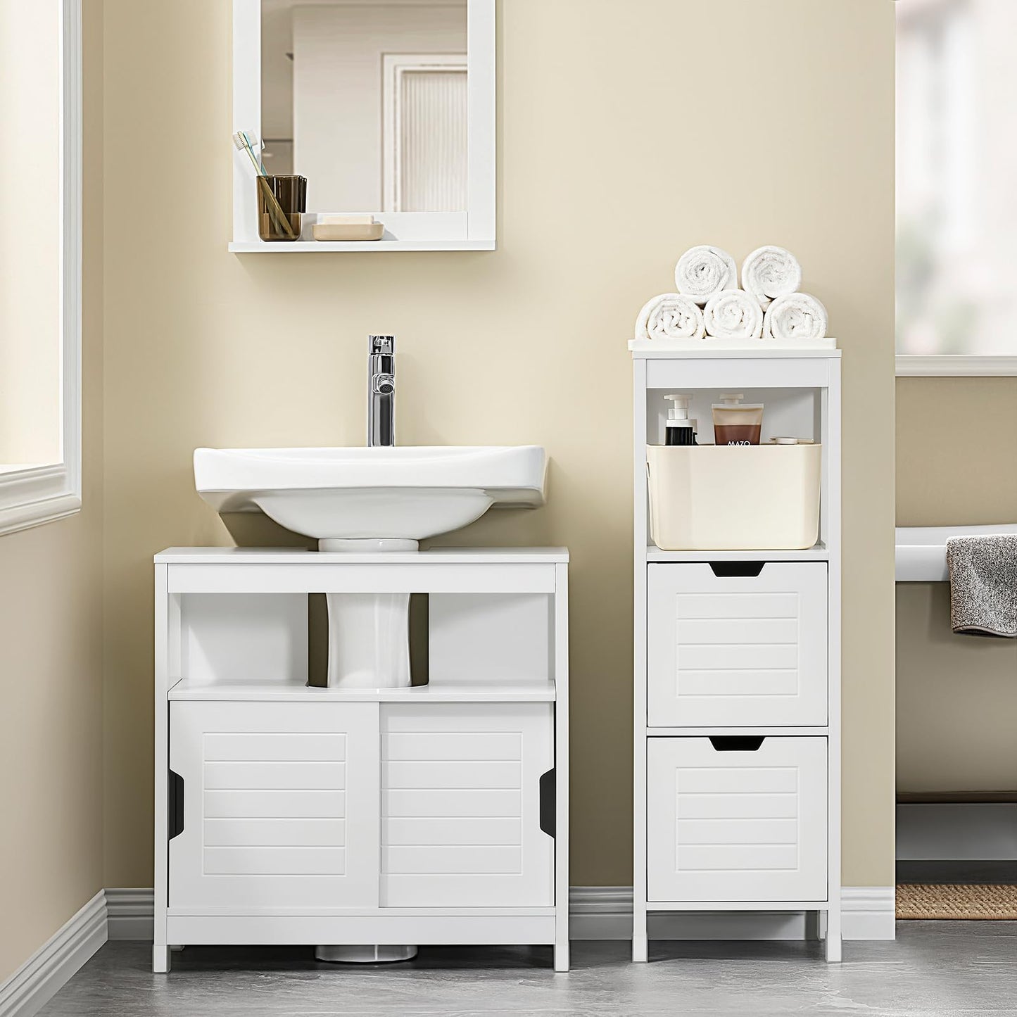 SoBuy FRG128-W Vanity Unit Bathroom Cabinet with Foot Pads, Vanity Unit for Bathroom, Bathroom Furniture, White, 60 x 61 x 30 cm