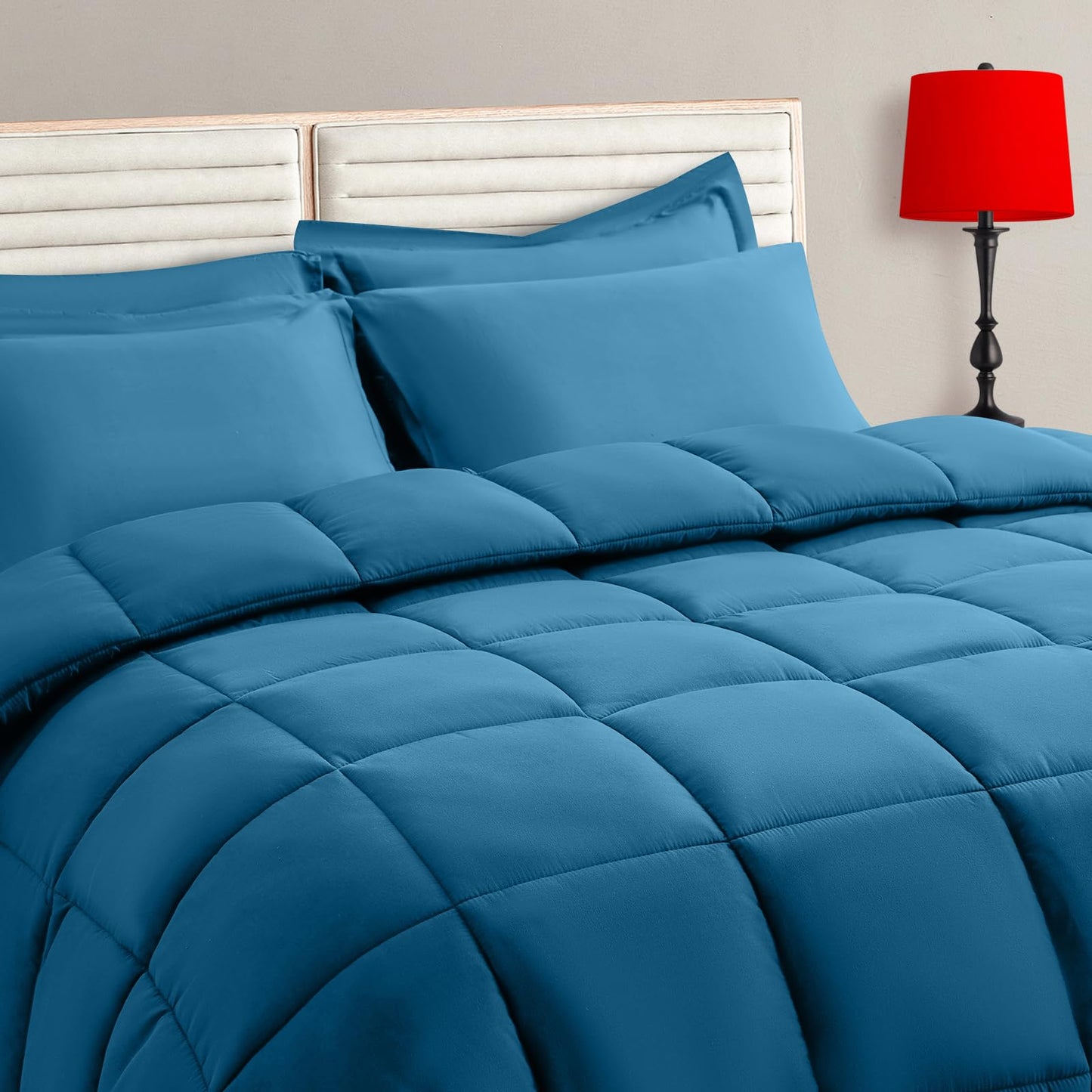 Twin Size Comforter Set - 5 Pieces, Bed in a Bag Bedding Sets with All Season Soft Quilted Warm Fluffy Reversible Comforter,Flat Sheet,Fitted Sheet,1 Pillow Shams,1 Pillowcases,Black