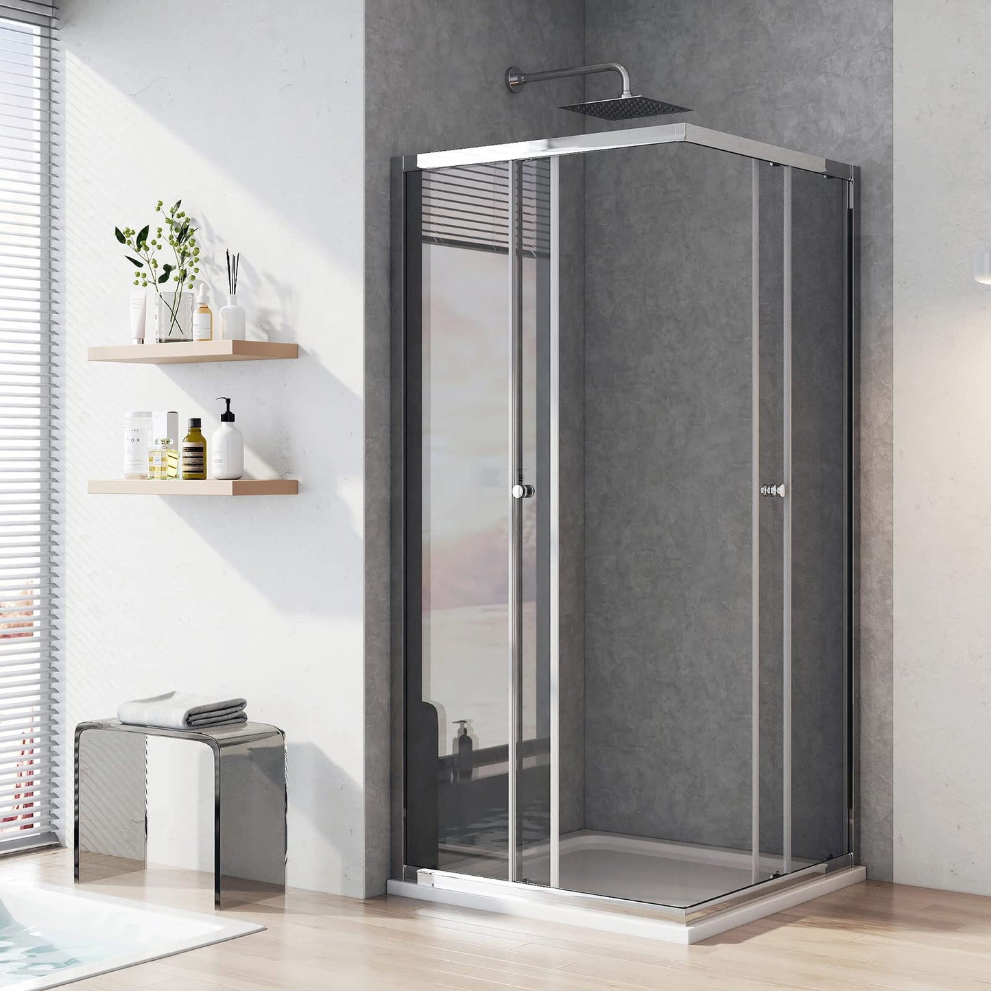 Heilmetz Duschkabine 80x90 cm Eckeinstieg Duschabtrennung Schiebetür Duschtür Nische Duschkabinen Glastür Schiebetür 5mm ESG Sicherheitsglas Doppel Schiebetür Duschtür - Höhe 185cm