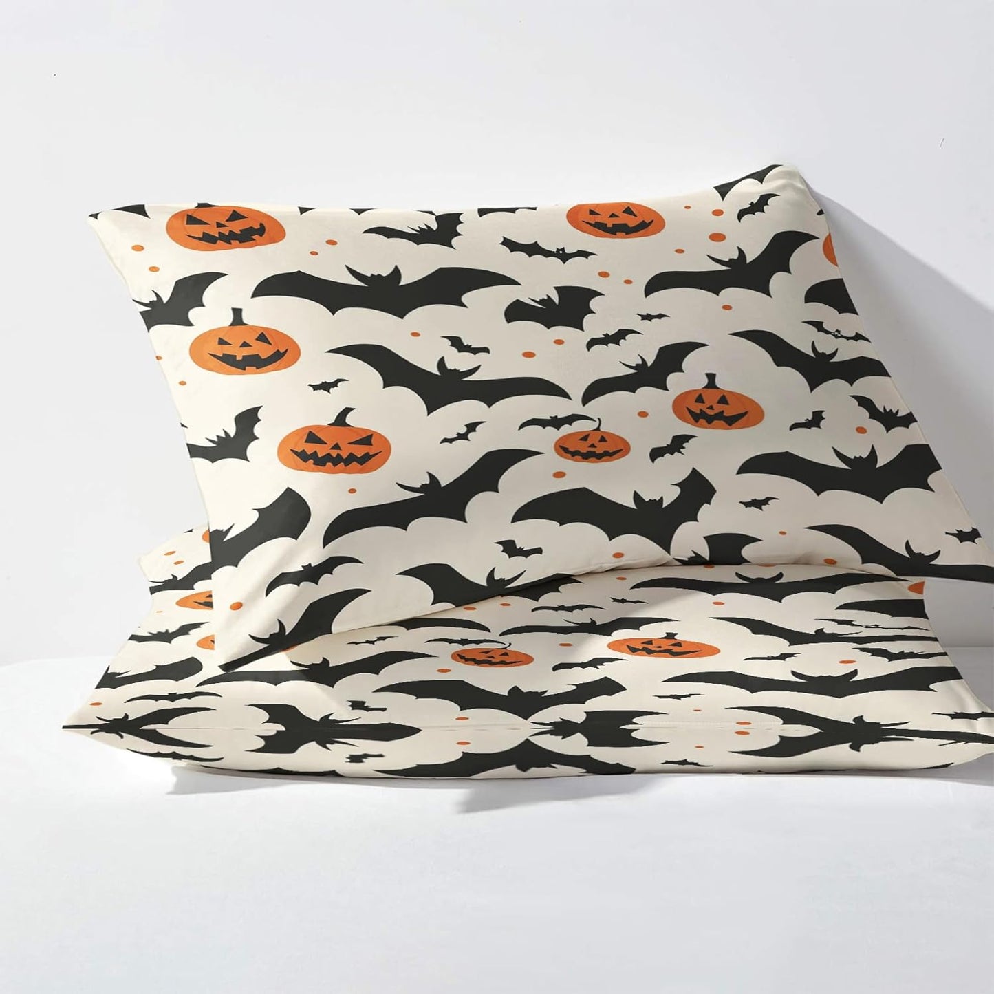 Bed Linen 140 x 200 cm Halloween Bats Motif - Scary Duvet Cover and 1 Pillowcase 70 x 90 cm, Soft Non-Iron Microfibre Duvet Cover Set of 2 with Zip, Reversible Bedding & Decoration M&-1513
