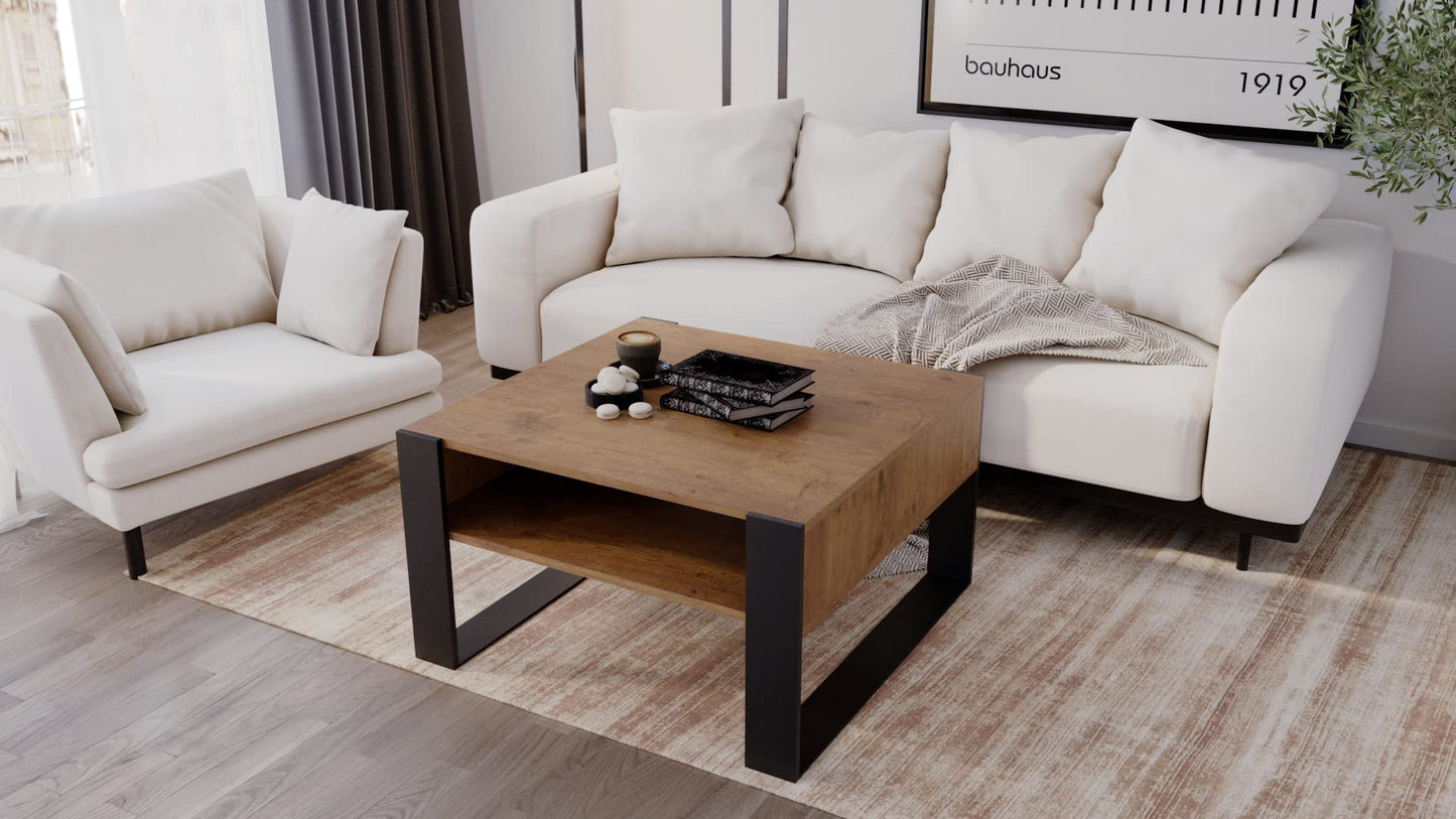 AKKE Karo Couchtisch für Wohnzimmer Beistelltisch Wohnzimmertisch Modern Sofatisch Kaffeetisch Deko Möbel für Wohnzimmer Wohnzimmertische Couchtische Eiche Mit Schwarzen Beinen