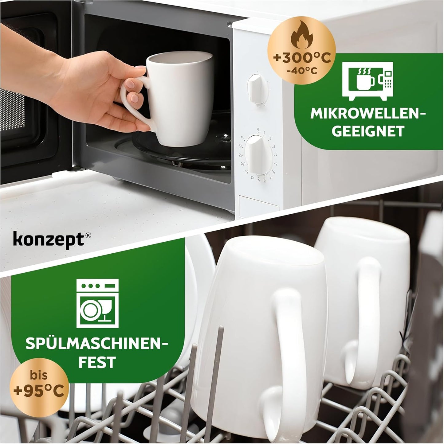KONZEPT Kaffeebecher aus Porzellan 300 ml, Kaffeetassen Set 6er, Tassen zum Bemalen mit Henkel, Teetassen in Weiß