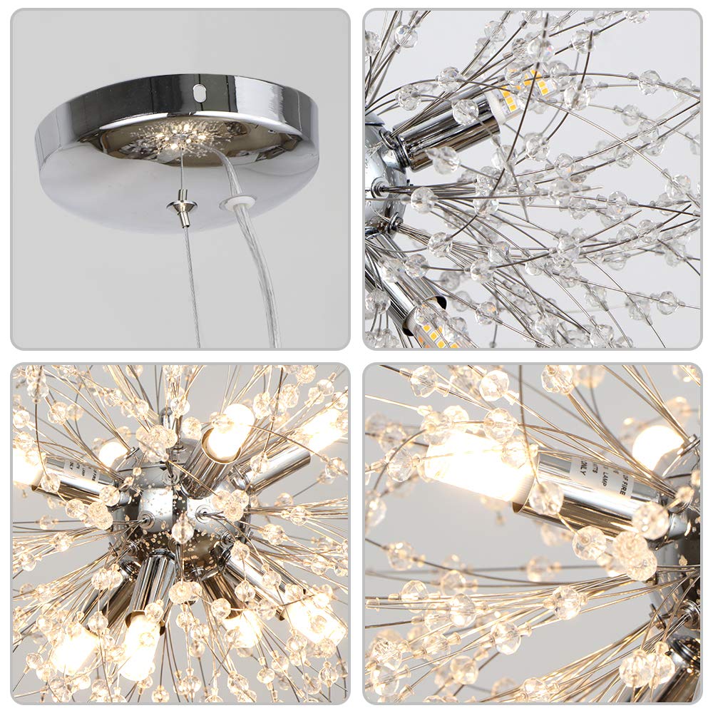LynPon Moderne Gold Kronleuchter 8 Leuchte Feuerwerk Sputnik Deckenleuchte Kristall Löwenzahn Pendelleuchte für Schlafzimmer, Wohnzimmer, Esszimmer, Küche, Flur