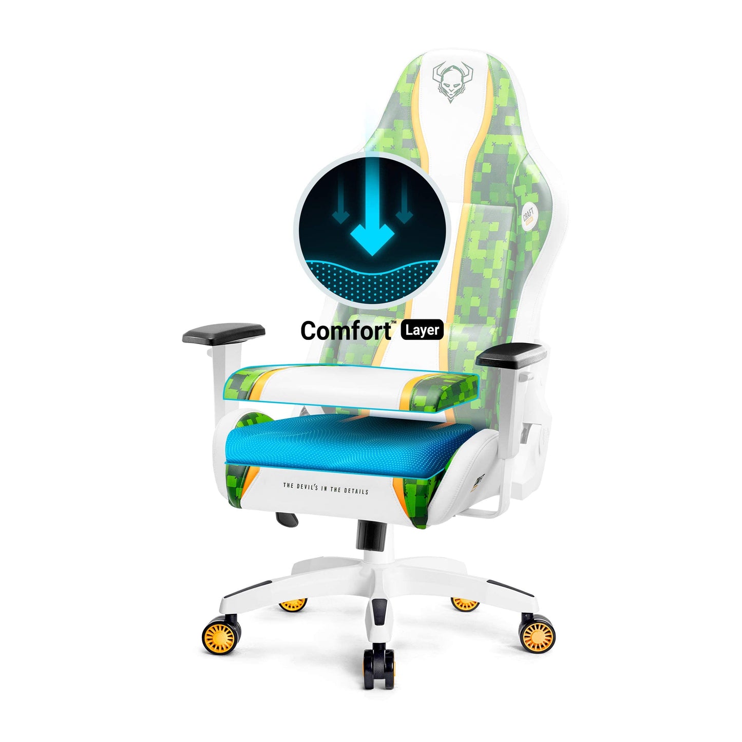 Diablo X-One 2.0 Gaming Stuhl Gamer Chair Bürostuhl Schreibtischstuhl Verstellbare Armlehnen Ergonomisches Design Nacken/-Lendenkissen Wippfunktion Aqua Blue Normal (L)