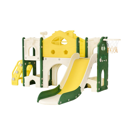 DADEA 6 in 1 Kinderrutsche mit Korb, Rutsche und Schaukel für Kinder im Freien Grün, 150 × 150 × 115 cm, Babyschaukel und Rutsche für Kinder zu Hause Schaukel Kinderrutsche, Grün