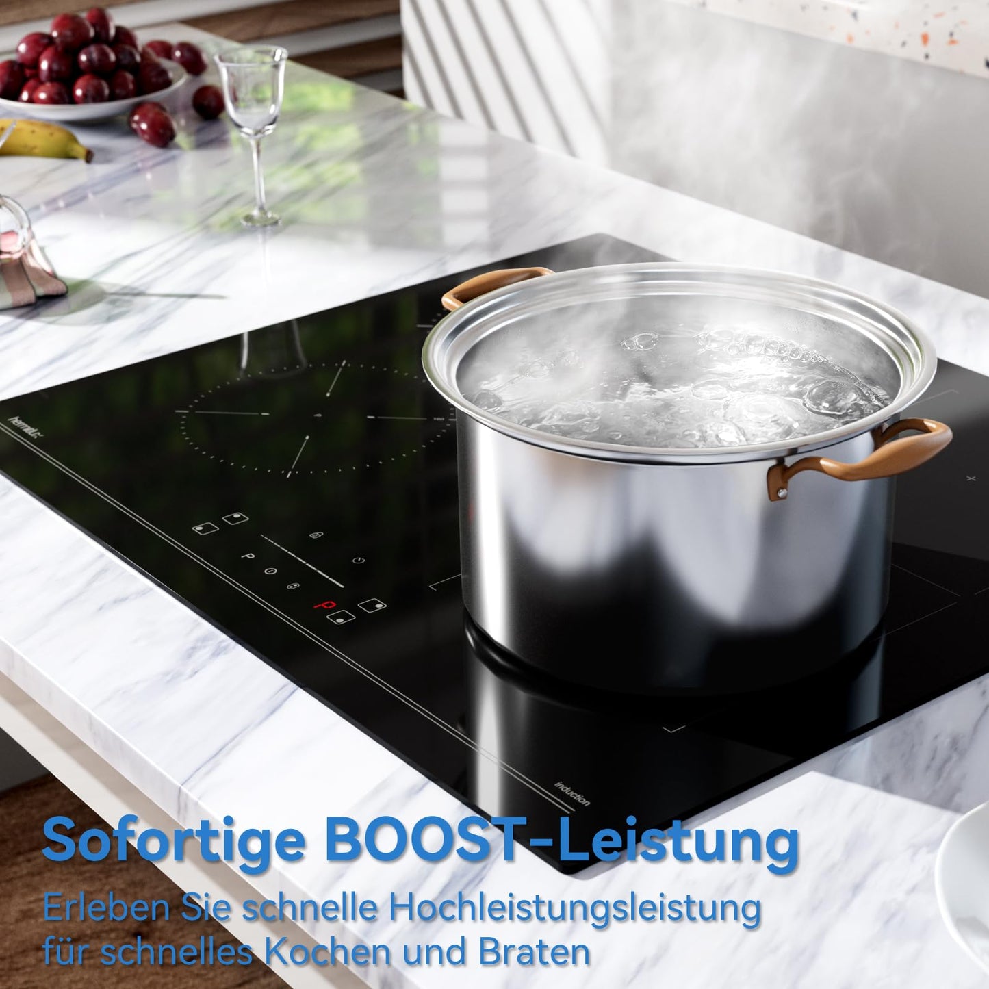 Hermitlux kochfeld 28,8cm, Glaskeramik Kochfeld 2 Platten, 9 Leistungsstufen, Touch-Steuerung, Timer, Kindersicherung, Geeignet für Alle Töpfe, 3300W