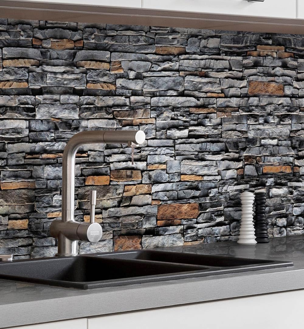 MyMaxxi Küchenrückwand Folie selbstklebend matt - einfache Montage ohne Bohren 0,4mm stark Versteift - Motiv Mauer 04-60cm hoch - Spritzschutz Küche Klebefolie - Stein Ziegel 60 x 60cm