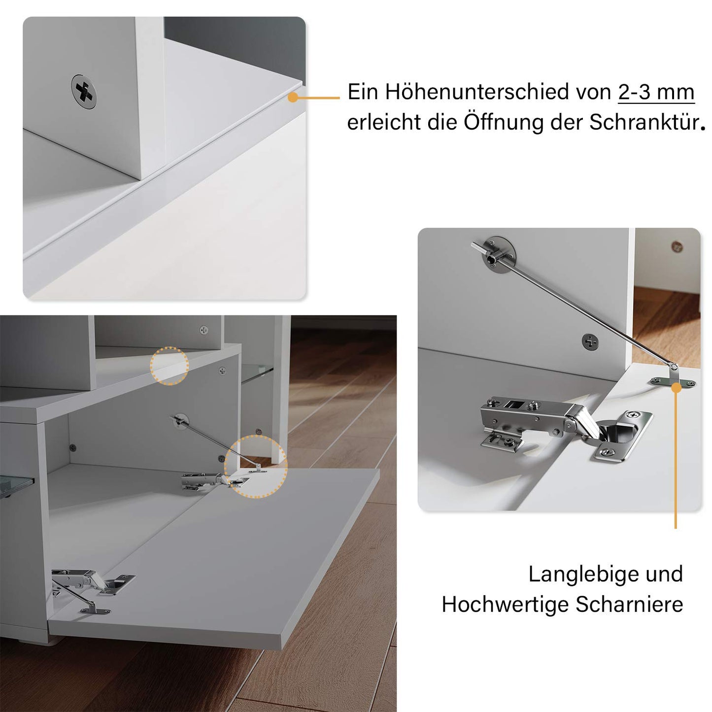 SONNI Modern TV Cabinet 180 cm, Lowboard High Gloss White with 16 Colours LED Lighting, Drawer, Open Glass Shelves, TV Stand for TVs up to 65 Inches, Living Room & Bedroom, 180 x 35 x 45 cm