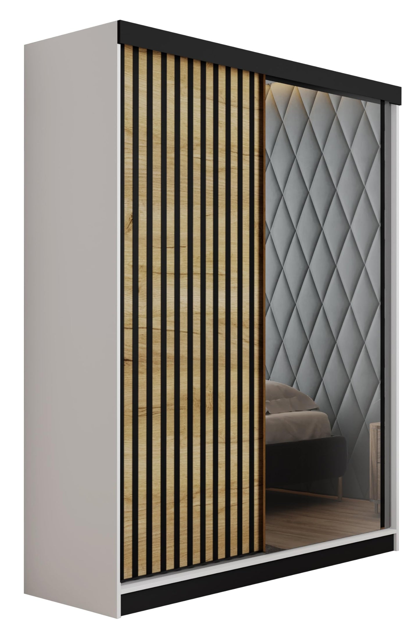 KIER FURNITURE Mehrzweckschrank Malani 200 Schiebetürenschrank - Eleganter Kleiderschrank Schrank Garderobe Spiegel - Wohnzimmerschrank Schiebetüren - Graphit Anthrazit 200x205x59 cm