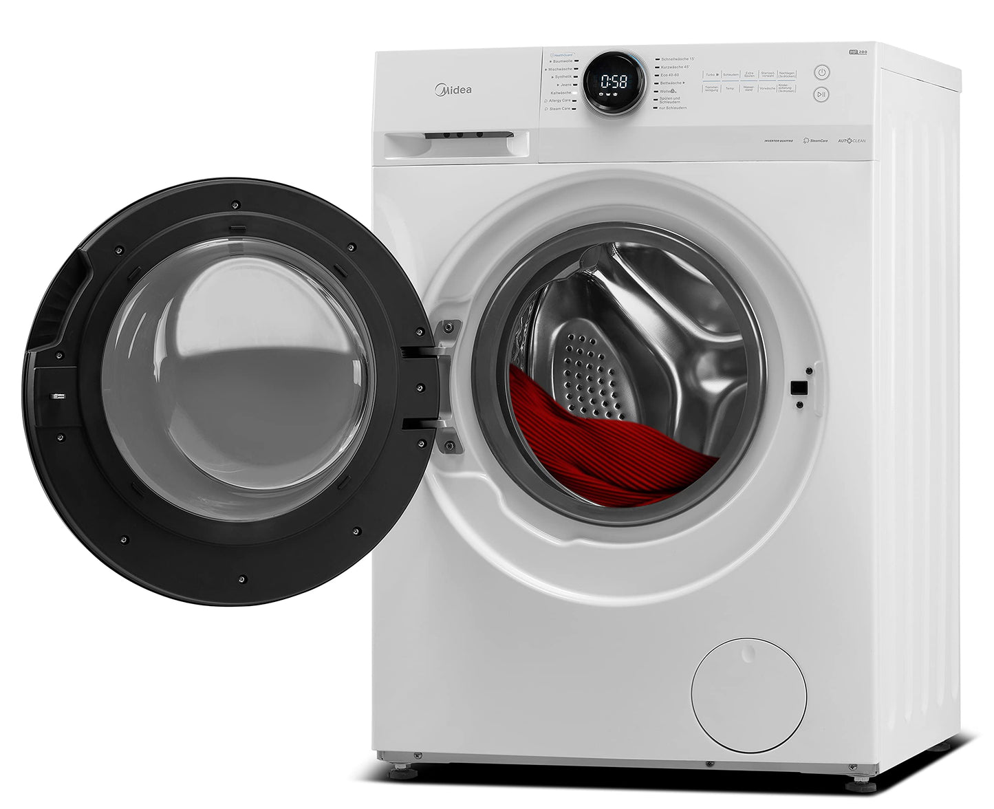 Midea MF10EW70BA10 Waschmaschine / 7kg / 1400 U/Min/EEK A-10%/Inverter Quattro Motor/Dampffunktion/Grosse Trommel/Nachlegefunktion/Kindersicherung/AquaStop, Weiß