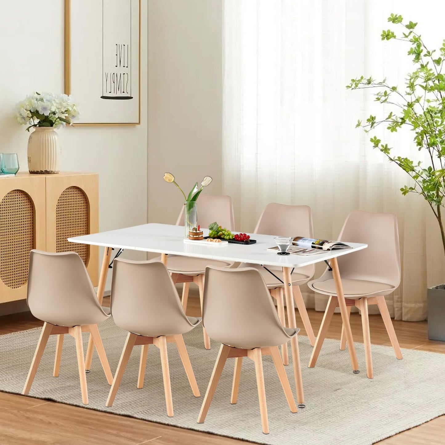 H.J WeDoo Esszimmergruppe mit 4 Essstühlen, Rechteckig Esstisch und Stühle für Esszimmer, Küche, Wohnzimmer, Weißer Esstisch und Graue Stühle