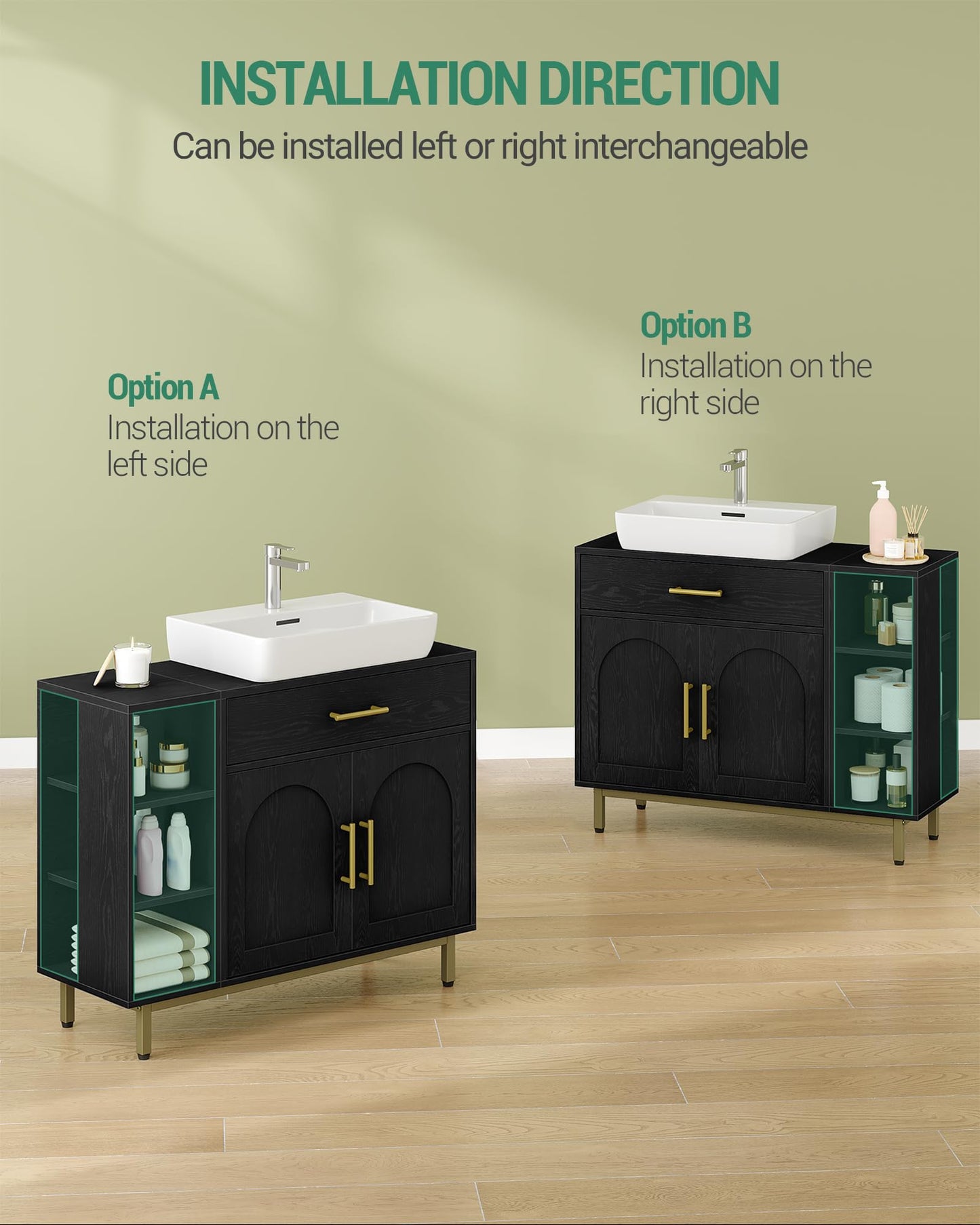 Hzuaneri BC28813G Bathroom Cabinet 1 Drawer 2 Cabinet Doors Open Compartment with 3 Levels Adjustable Shelf White 30 x 80 x 64 cm