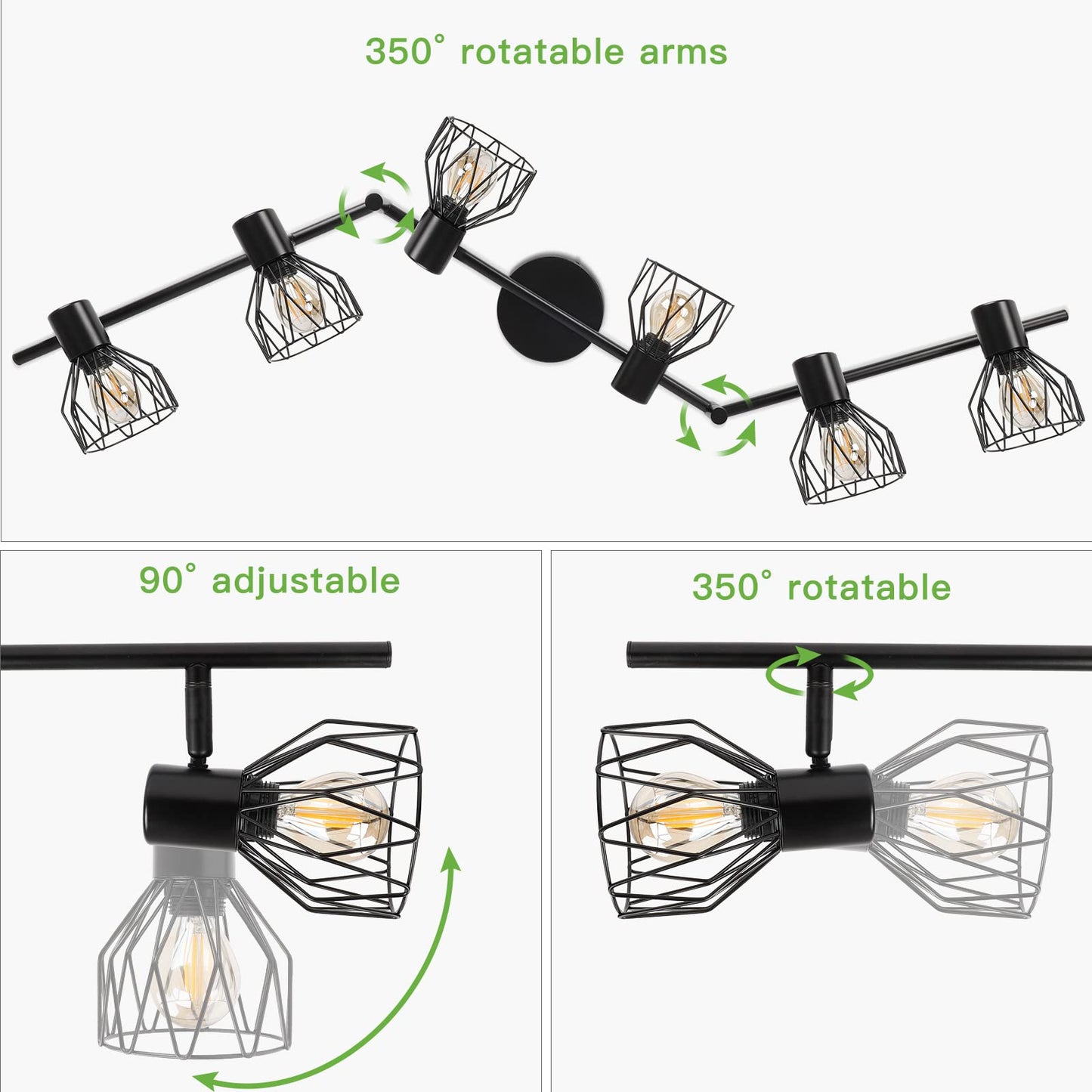 Kimjo Led Deckenstrahler 6 Flammig - Deckenleuchte Strahler E14 Schwenkbar - Deckenlampe Schwarz 6 Flammig Lampe Wohnzimmer - Deckenlampe LED Deckenleuchte Küche Deckenspot Ohne Leuchtmittel