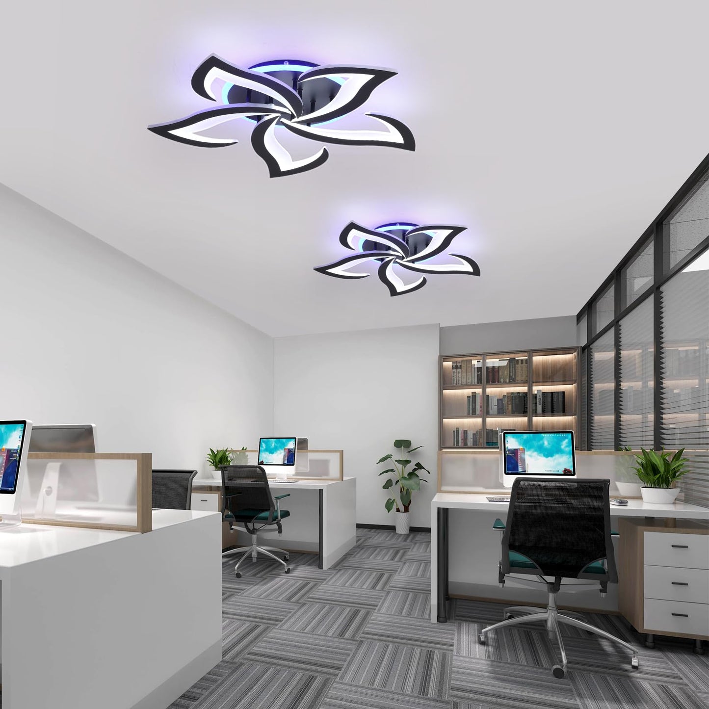 ZAITINZ Deckenlampe Led,5 blütenblätter Wohnzimmerlampe,Deckenleuchte Dimmbar mit fernbedienung,lampe wohnzimmer 50W,Moderne Deckenleuchten mit Memory Funktion,Led Deckenleuchte Schwarz 3000-6000K