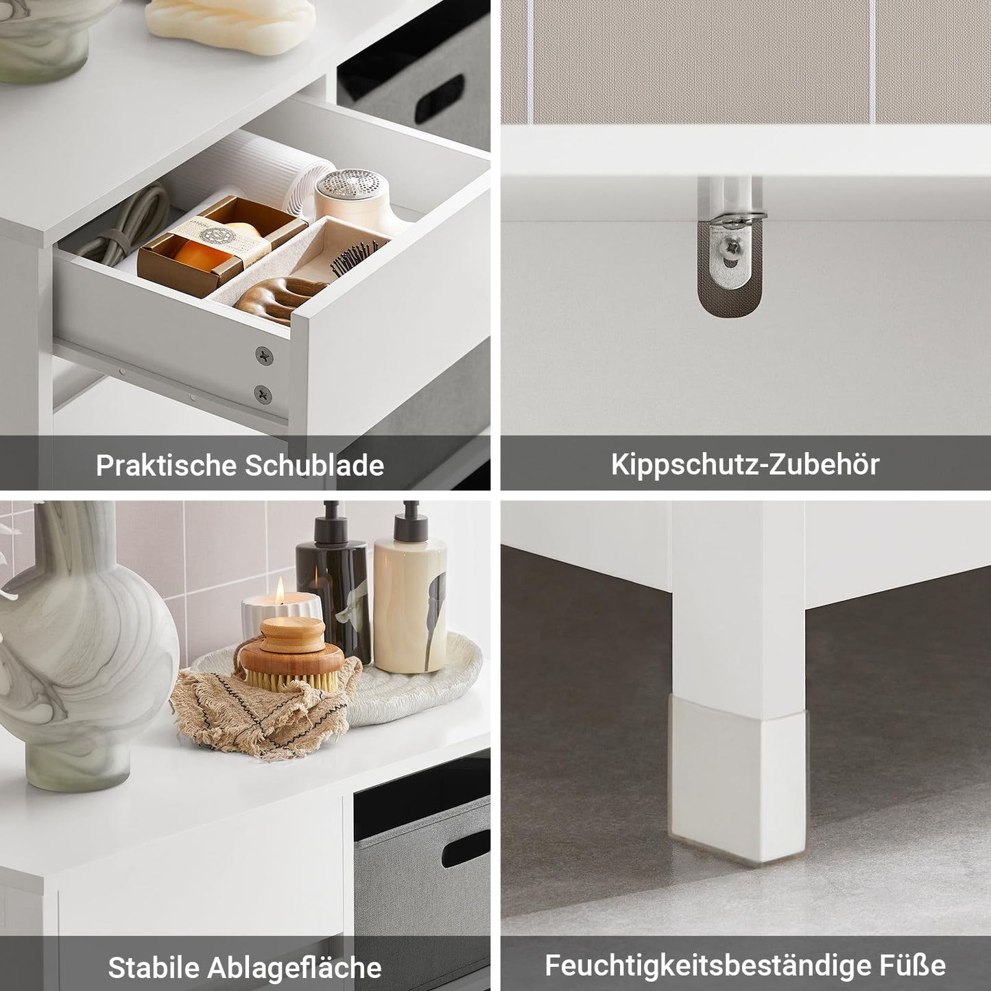 SoBuy BZR77-W Laundry Cabinet - Freestanding Bathroom Cabinet with Laundry Basket - Space-Saving Bathroom Cabinet with 3 Baskets and Drawer - Wooden Bathroom Furniture for Small Spaces, White, 80 x 91