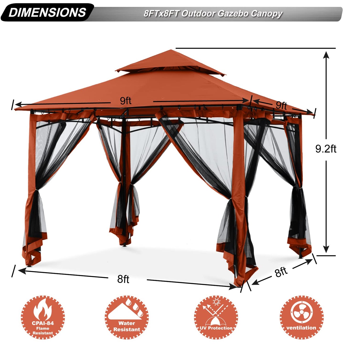 ABCCANOPY Pavillon 2.5x2.5m Wasserdicht Stabil Winterfest Gartenpavillon,Doppeldachweichdach Hinterhof-Partyzelt mit Netz für Schatten und Regen,Grau