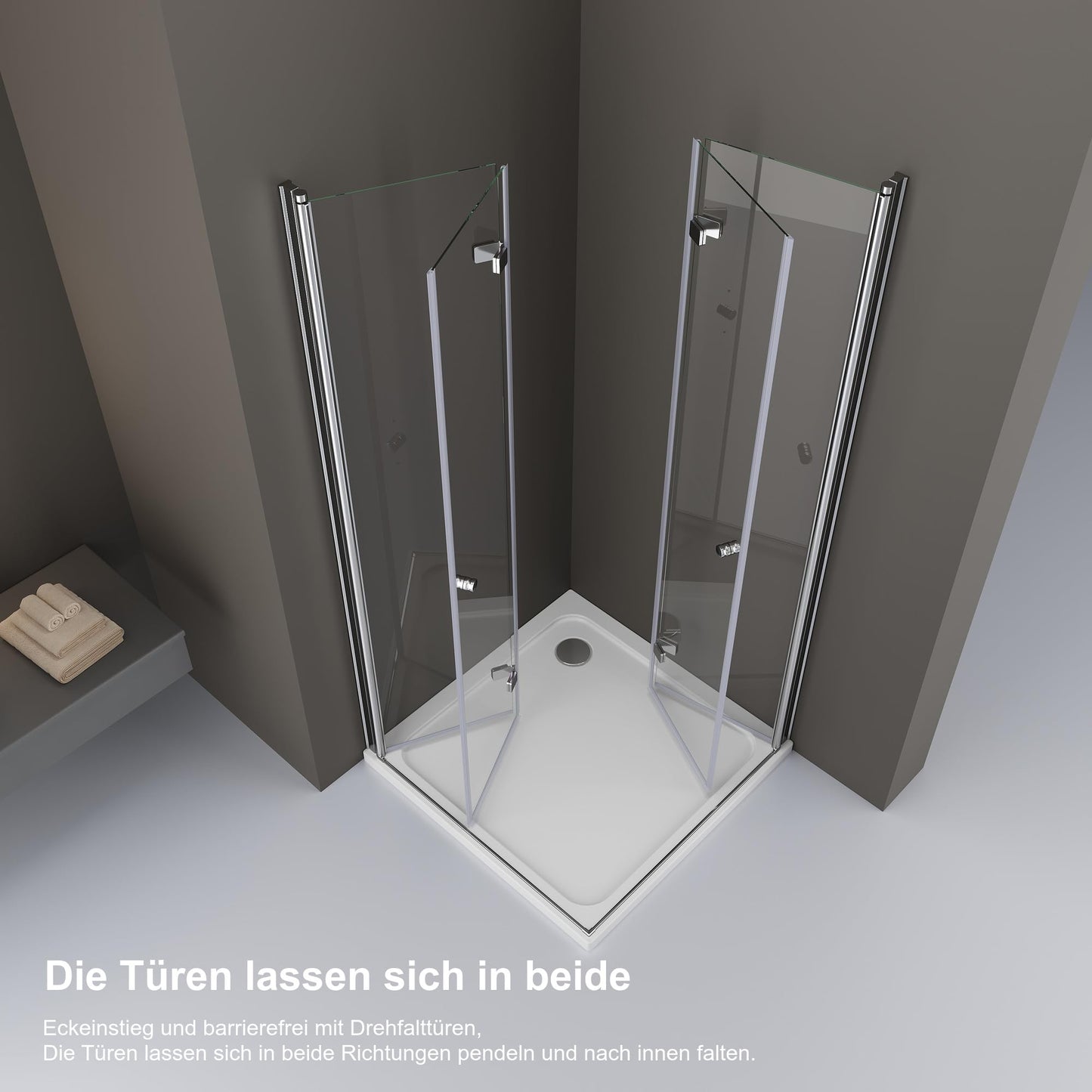 Shower Cubicle 90 x 90 x 185 cm Corner Entry Shower Folding Door 180° Shower Screen Shower Enclosure 6 mm Tempered Glass