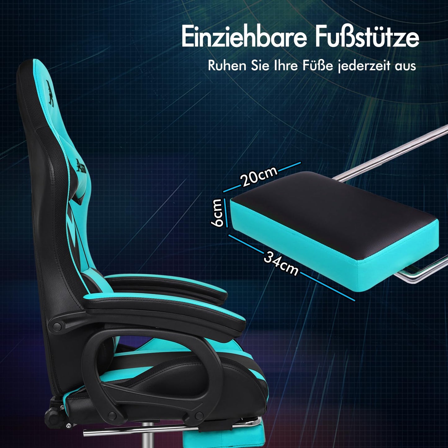 ALFORDSON Gaming Stuhl mit 8-Punkt Massage 12 Farben RGB LED-Licht, Bürostuhl Ergonomisch mit fußstützen, Kopfstütze Lendenkissen für Kinder Erwachsene, Schwarz