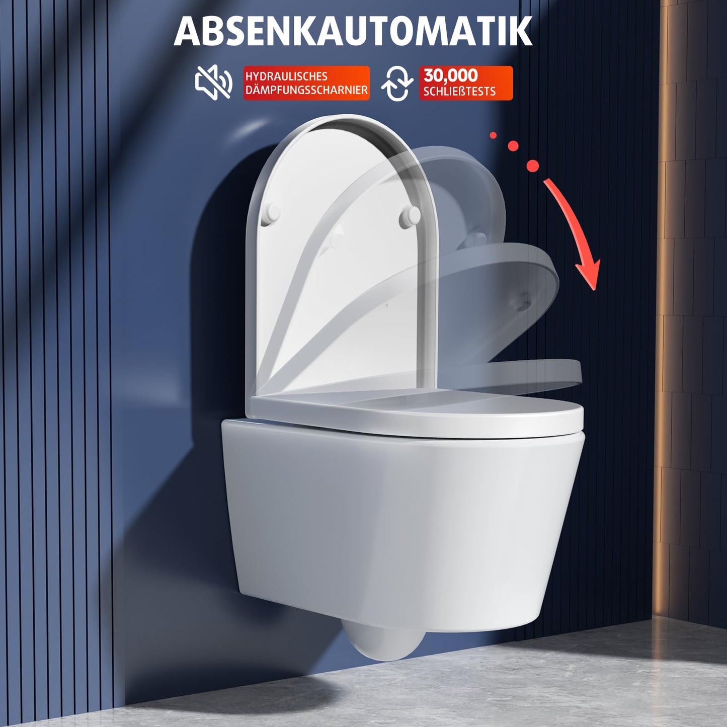Rainsworth Spülrandlos Wand-WC Tiefspül Toilette - Hänge Toiletten mit effizienter Spültechnik, Kloschüssel inklusive WC-Sitz mit Absenkautomatik und Schnellspanner, Weiß, 48,5 cm lang