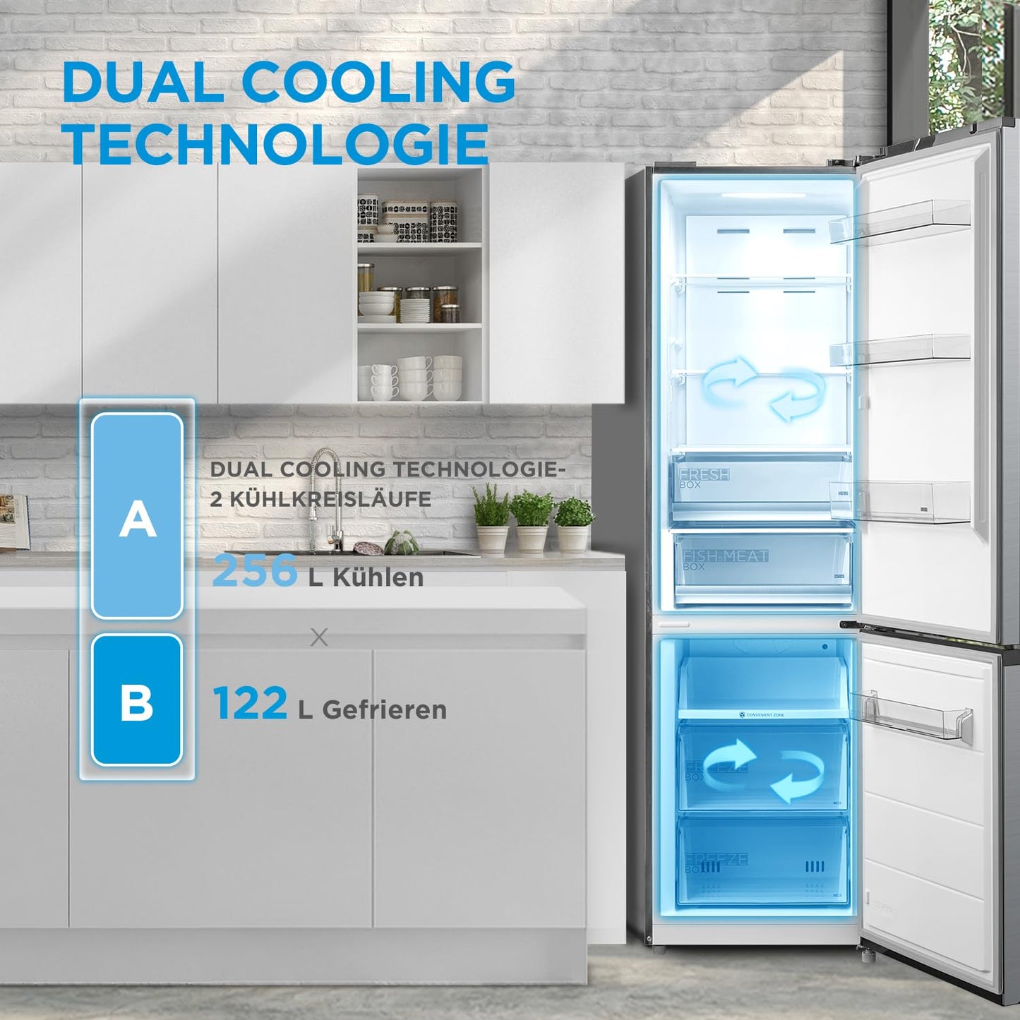 Midea MERB276FGE02A Kühl-/Gefrierkombination/180 cm Höhe/NoFrost/Doppelte Steuerung/Super-Kühlfunktion/219 kWh/Jahr/199L Kühlteil/71L Gefrierteil