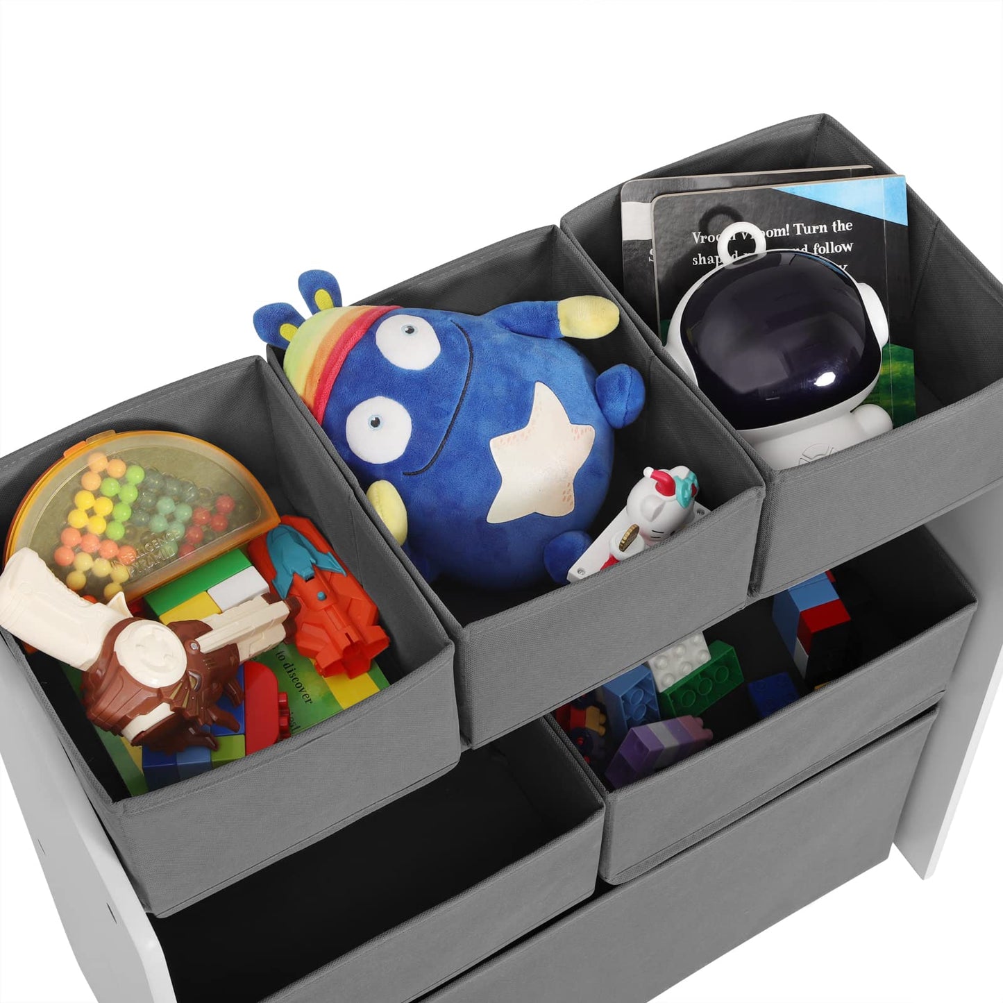 Lestarain Kinderregal mit 9 Aufbewahrungsboxen, Spielzeugregal, Regal Kinderzimmer Spielzimmer, Kinderregal, 63x60x30 cm, Weiß