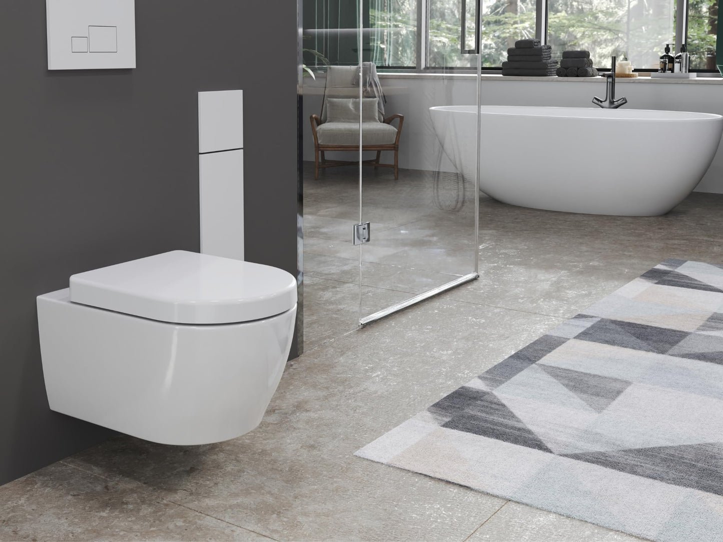 SSWW | Spülrandlose Toilette mit Softclose Toilettendeckel, Hänge-WC aus Keramik, Wand-WC, Tiefspüler | 54 cm lang