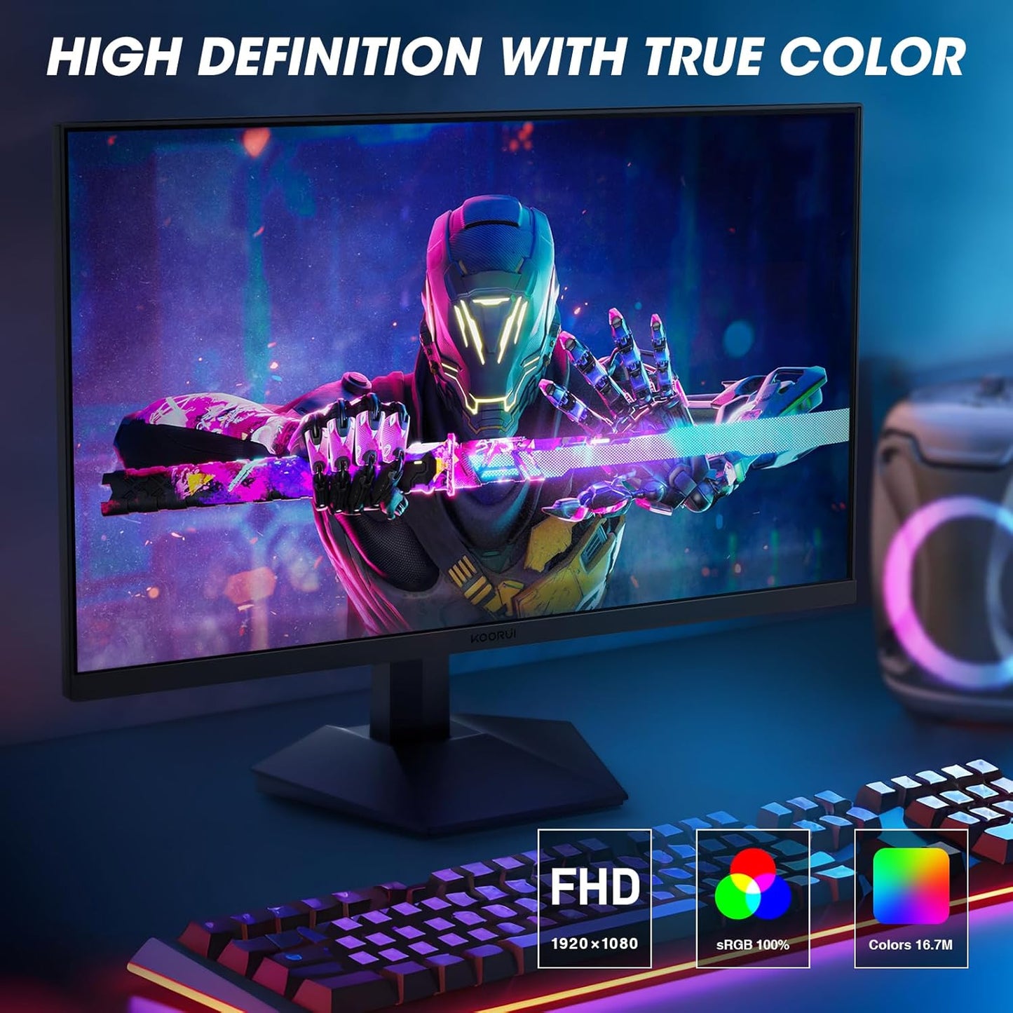 KOORUI Gaming Monitor 27 Zoll, PC Bildschirm 240Hz, FHD, 1ms, Adaptive Sync (1920 x 1080p, DCI-P3 90%, SRGB 100%, HDMI, DisplayPort, VESA 75x75)