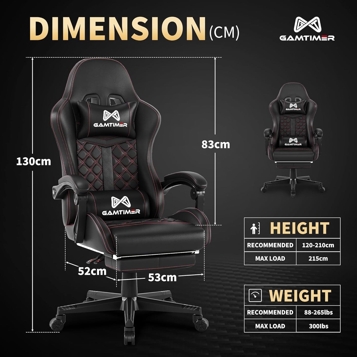 Gaming Chair, Ergonomic Office Chair, PC Chair, Gaming Chair, Lumbar Cushion and Footrest, PU Leather Gamer Chair, Adjustable Backrest from 90-155°, Height Adjustable 360° Swivel Chair (Pink)