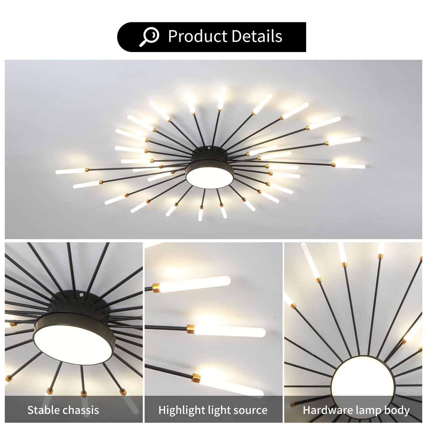 minifair Moderne LED-Deckenleuchte, 12 + 1 Köpfe, halbbündige Deckenleuchte, goldene Kronleuchter, Deckenbeleuchtung für Schlafzimmer, Wohnzimmer, Küche, Esszimmer, Restaurant
