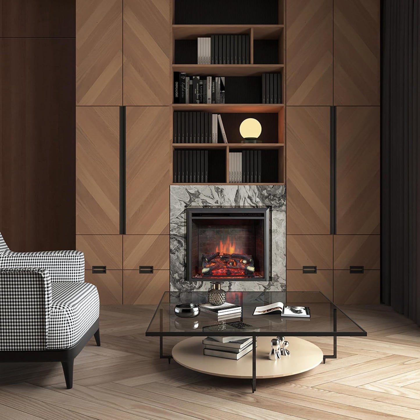 BALDERIA Calida 26" Elektrokamin - Elektrischer Einbaukamin mit 3D-Flammeneffekt | Elektro Heizung 2000W | Knister-Sound | Kamin mit Fernbedienung & Thermostat | Schwarz