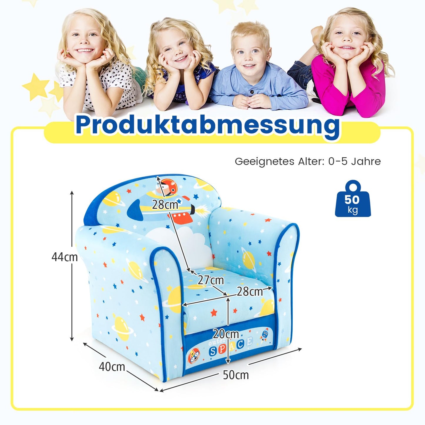 COSTWAY Children's Armchair Children's Sofa Children's Couch Baby Chair for Girls and Boys Children's Furniture Children's Chair Foam (Spaceship)