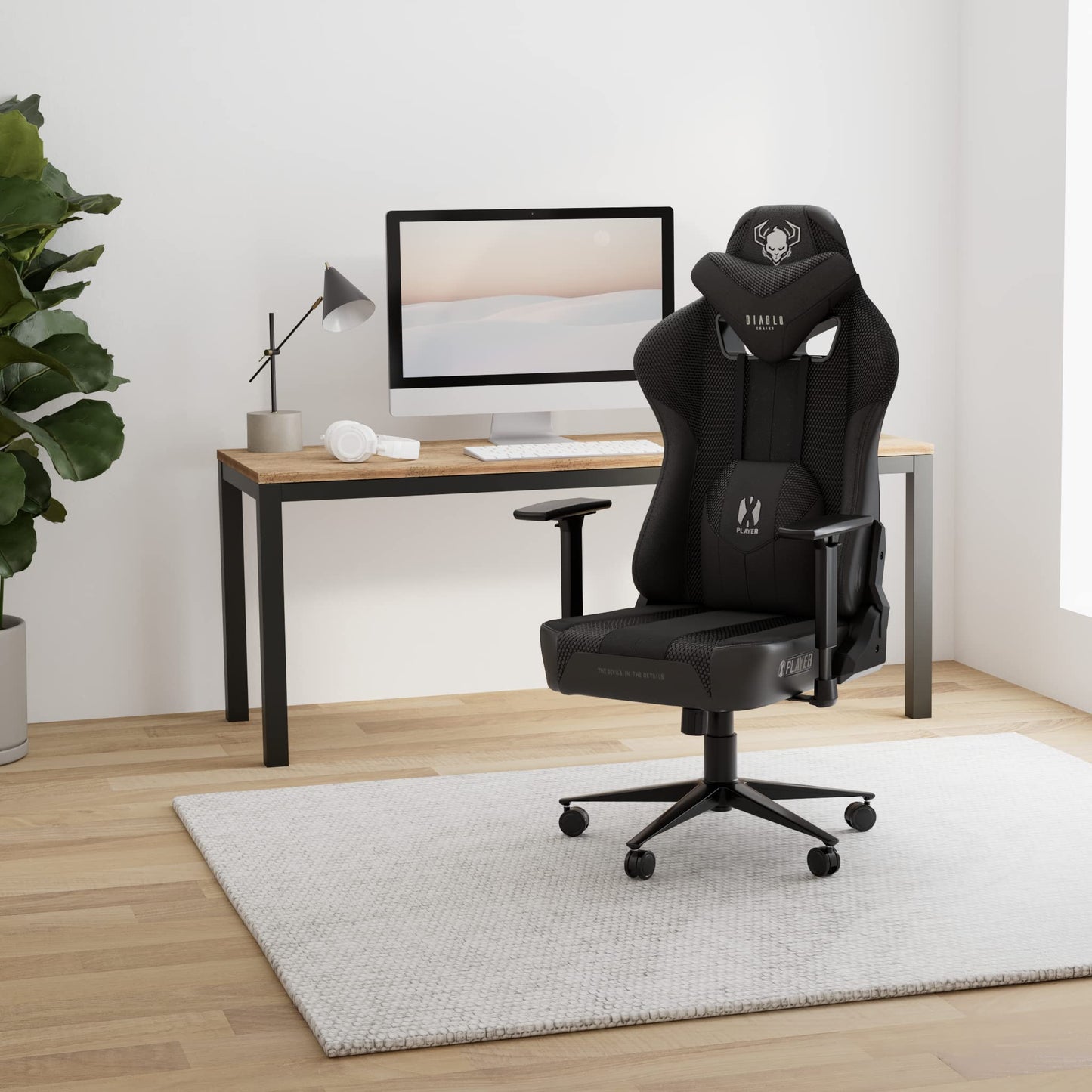 Diablo X-Player Gaming Stuhl Bürostuhl Schreibtischstuhl Stoff 3D Armlehnen Ergonomisches Design Nacken/- Lendenkissen (Frost Black, Normal (L))