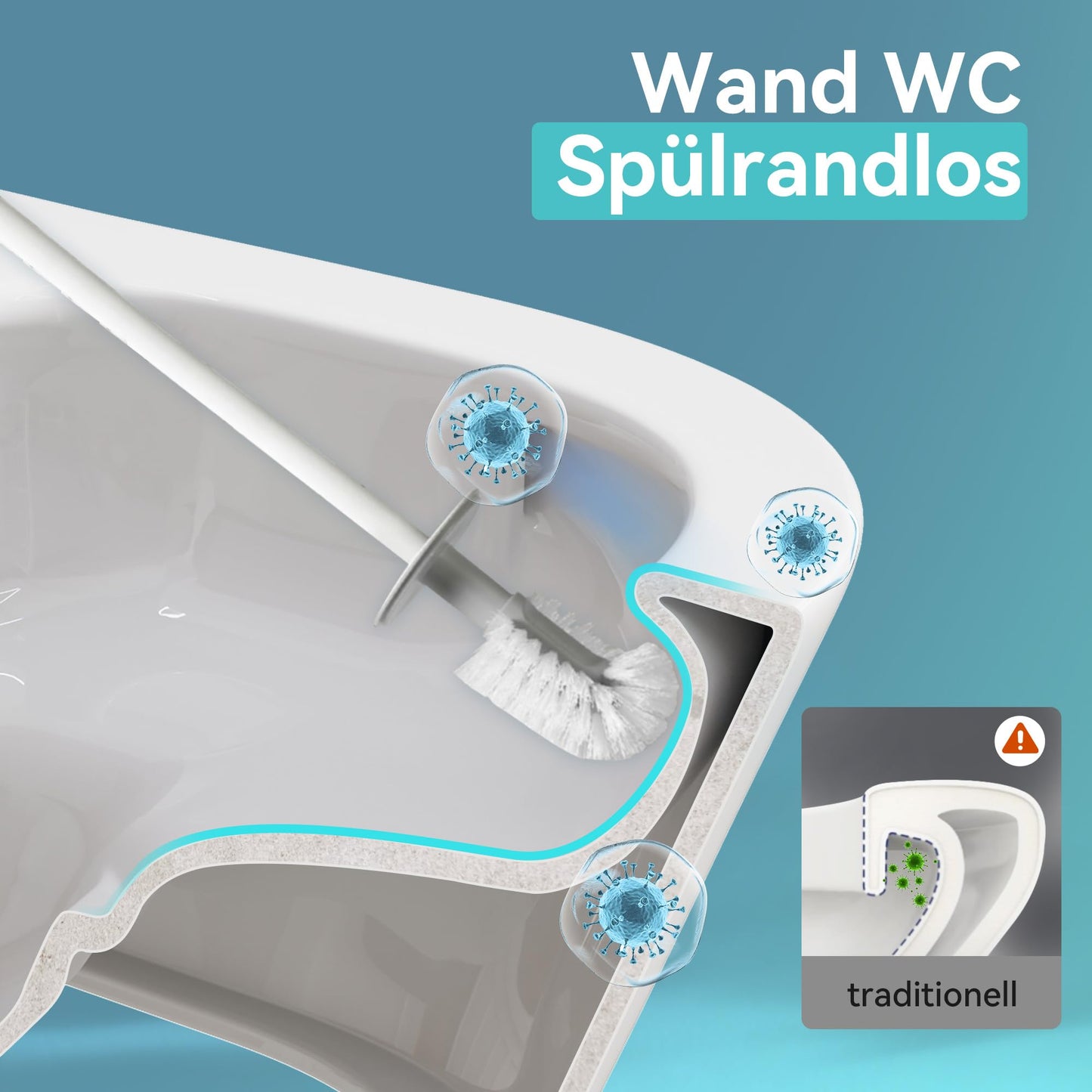 HOROW Wand WC Keramik Hänge WC Set Toiletten mit abnehmbaren Deckel sitz mit Absenkautomatik Hängetoilette, D-Form, kompakte Design Toilette Gästebad