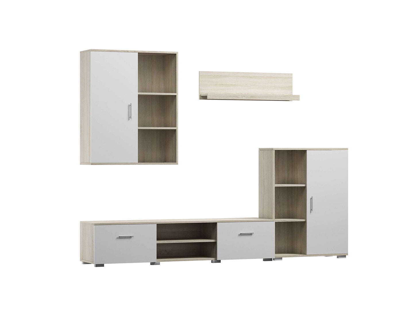 MATKAM Dedal Living Room Wall Unit Modern Living Room Cabinet with TV Table Complete Furniture (White)
