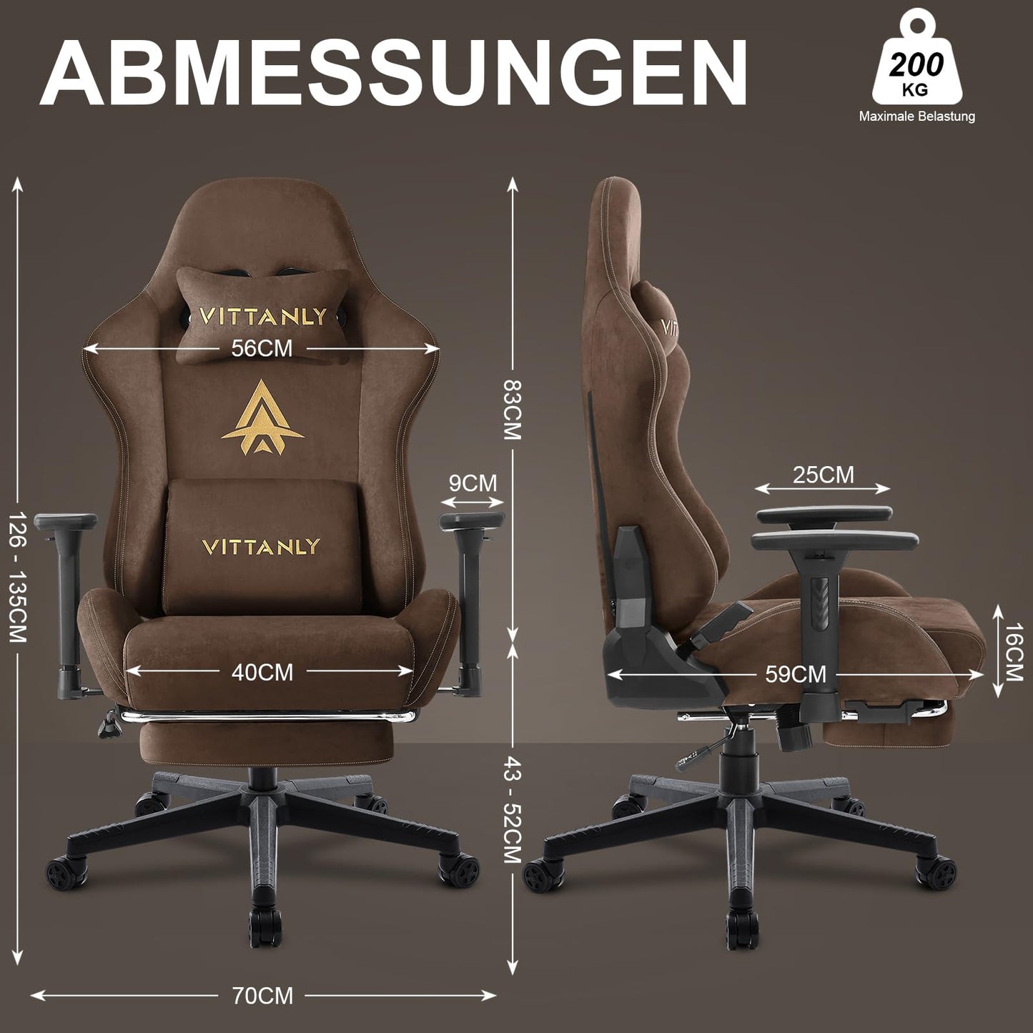 Vittanly Gaming Stuhl, Luxuriöser Wildlederimitat Gaming Chair Bürostuhl, Ergonomischer Schreibtischstuhl mit Fußstütze Kopfstütze und Lendenkissen, 3D Armlehnen, 90-155° Rückenlehne, Weinrot