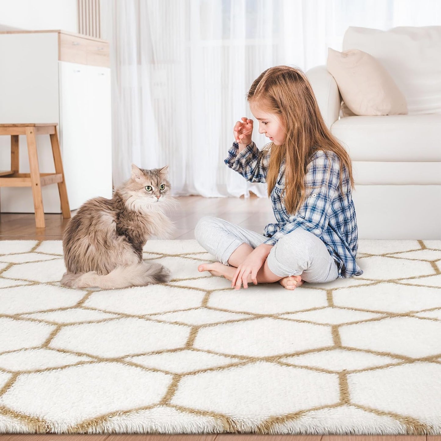 Treeboy High Pile Rug Grey Carpet Living Room 160 x 230 cm Washable Non-Slip Extra Large Rugs Bedroom Fluffy Modern Rugs Mat Rugs for Bedroom Children's Room