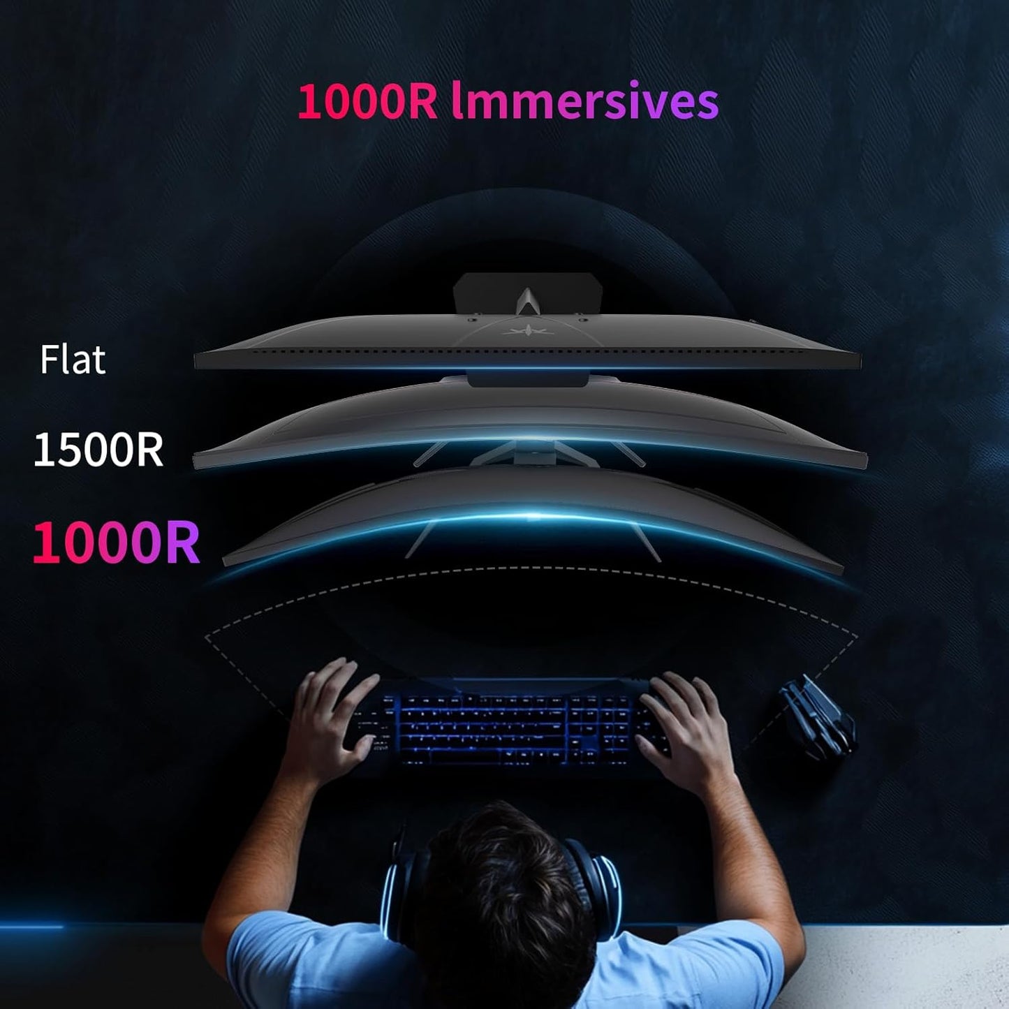 KTC 32 Zoll Monitor Curved 1000R, 2K WQHD (2560x1440p) 240Hz Gaming Monitor, 1ms, Adaptive Sync, 122% sRGB, 4000:1 Kontrast, 2 x DP 1.4 (240Hz), 2 x HDMI 2.0 (144Hz), Unterstützung von Tilt und VESA